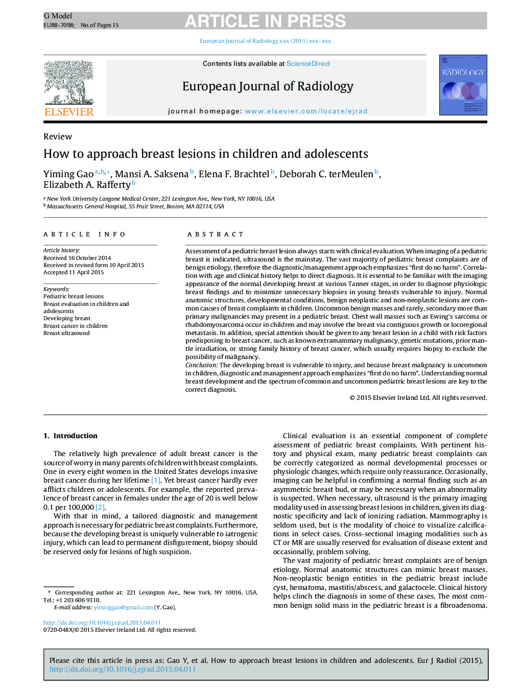 How to approach breast lesions in children and adolescents