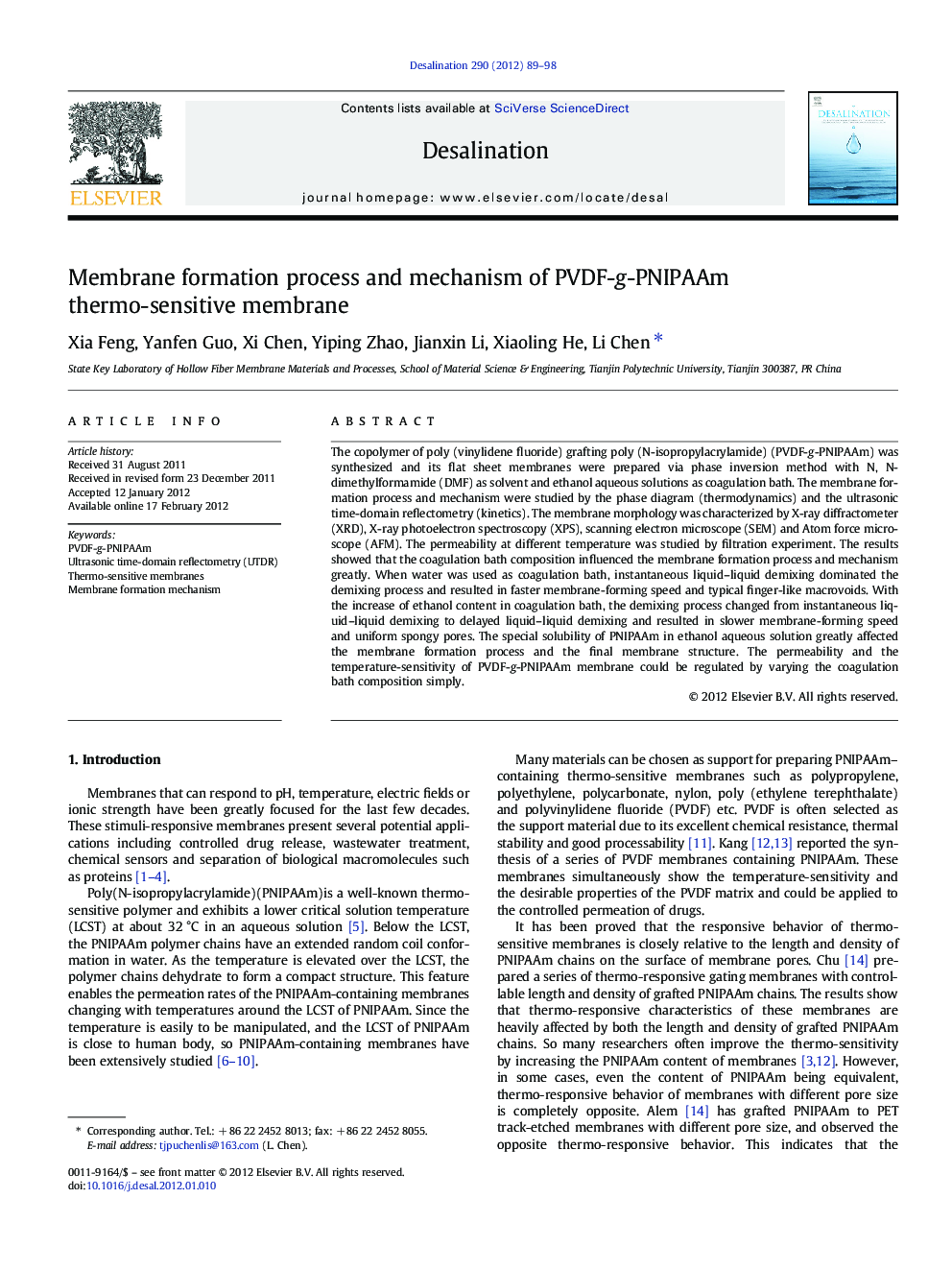 Membrane formation process and mechanism of PVDF-g-PNIPAAm thermo-sensitive membrane