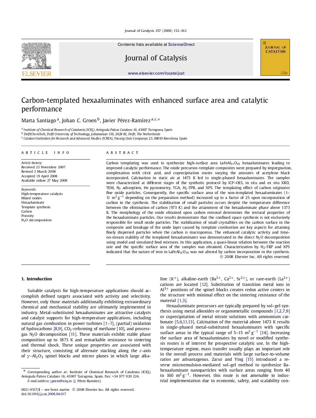 Carbon-templated hexaaluminates with enhanced surface area and catalytic performance