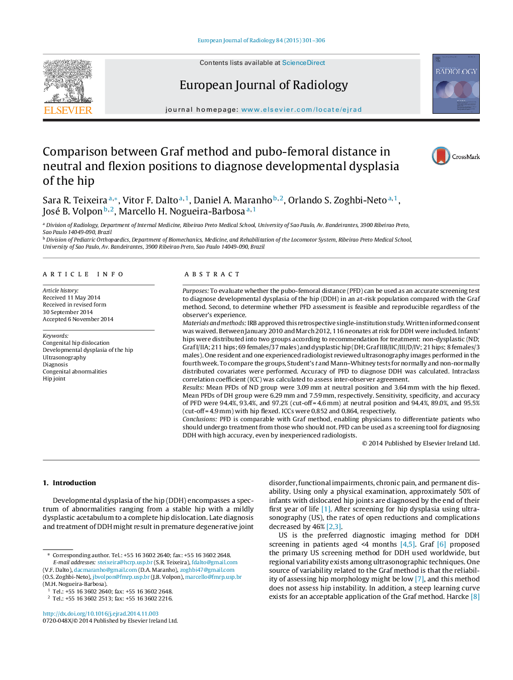 Comparison between Graf method and pubo-femoral distance in neutral and flexion positions to diagnose developmental dysplasia of the hip