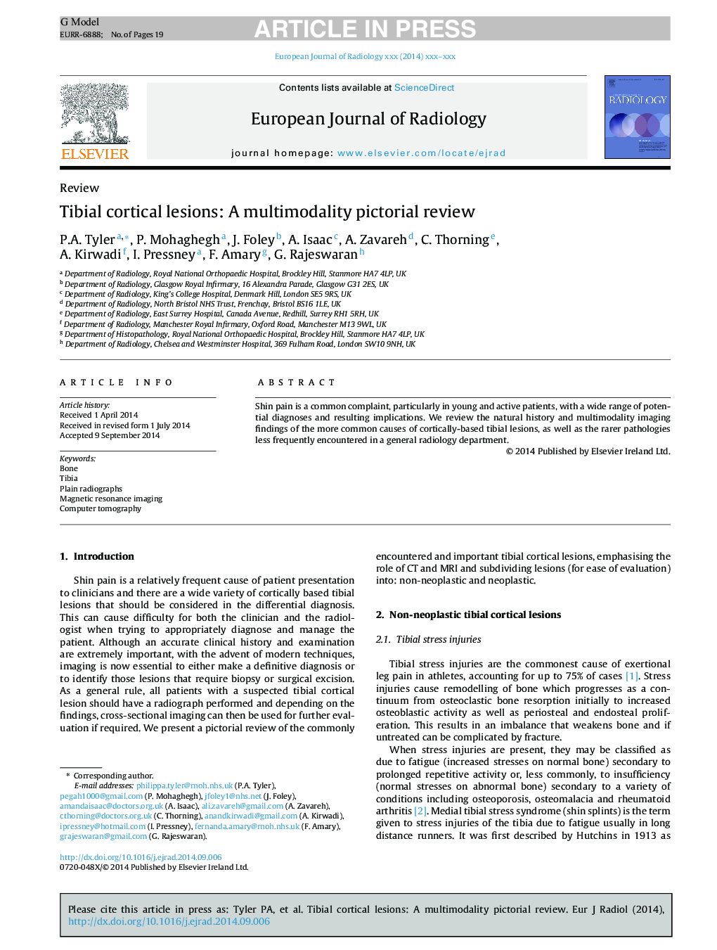 Tibial cortical lesions: A multimodality pictorial review