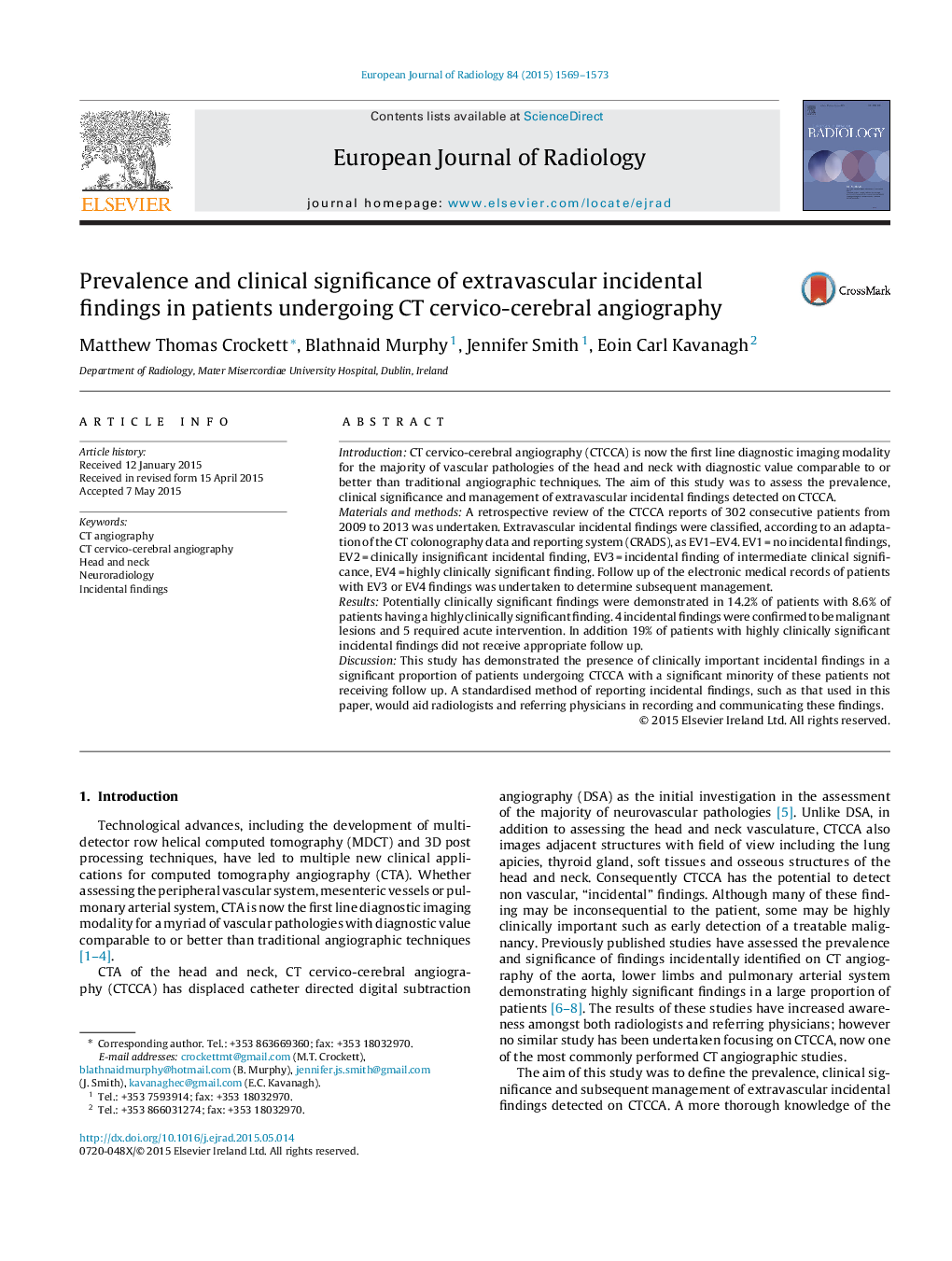 Prevalence and clinical significance of extravascular incidental findings in patients undergoing CT cervico-cerebral angiography