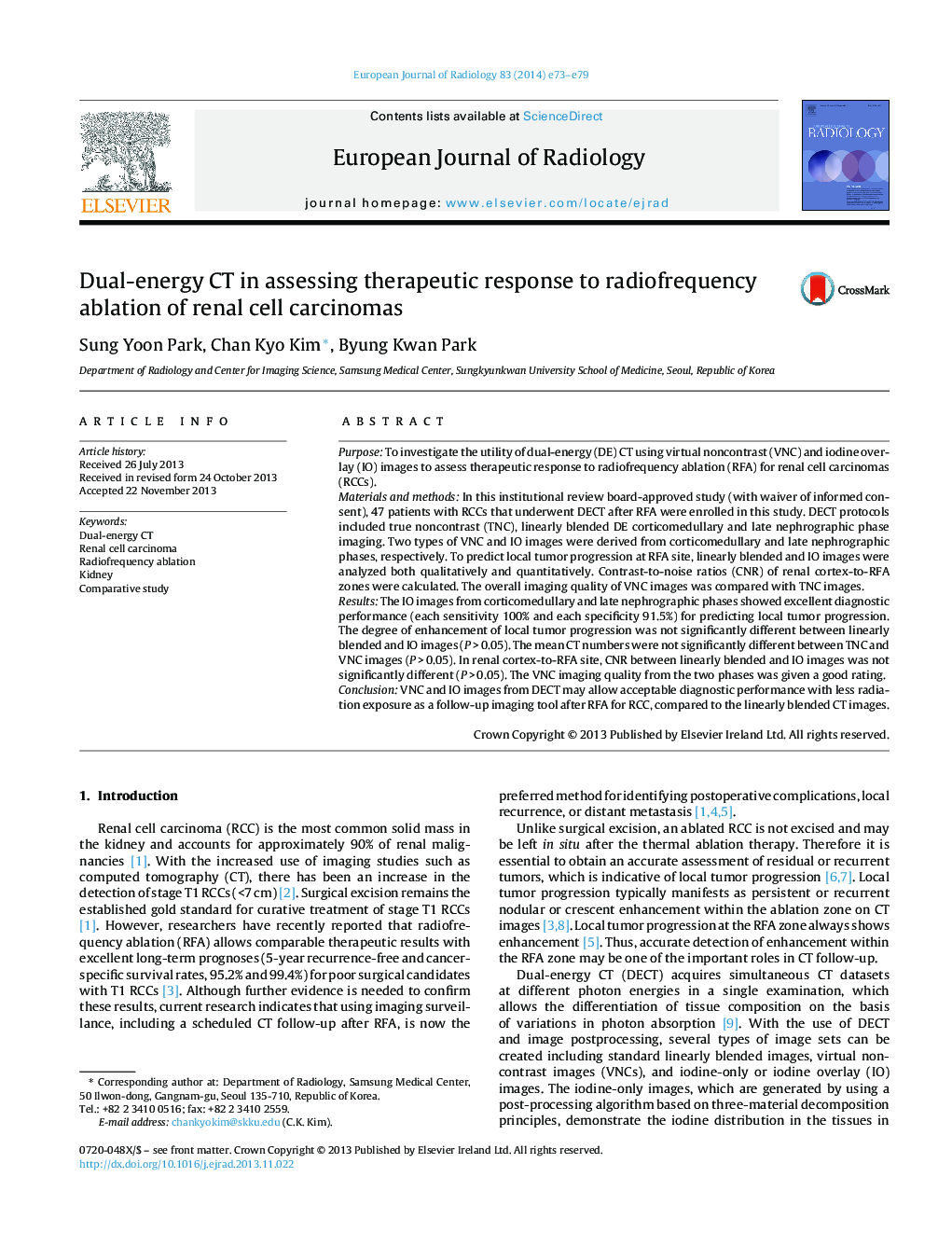 Dual-energy CT in assessing therapeutic response to radiofrequency ablation of renal cell carcinomas