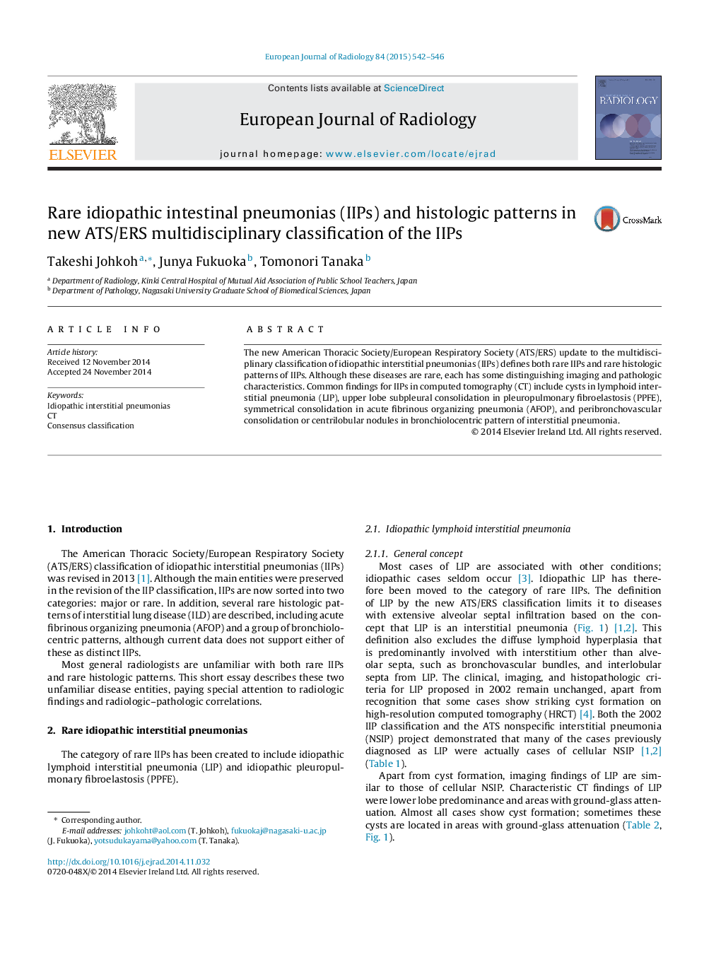 Rare idiopathic intestinal pneumonias (IIPs) and histologic patterns in new ATS/ERS multidisciplinary classification of the IIPs