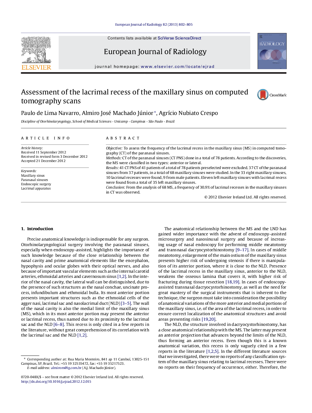 Assessment of the lacrimal recess of the maxillary sinus on computed tomography scans