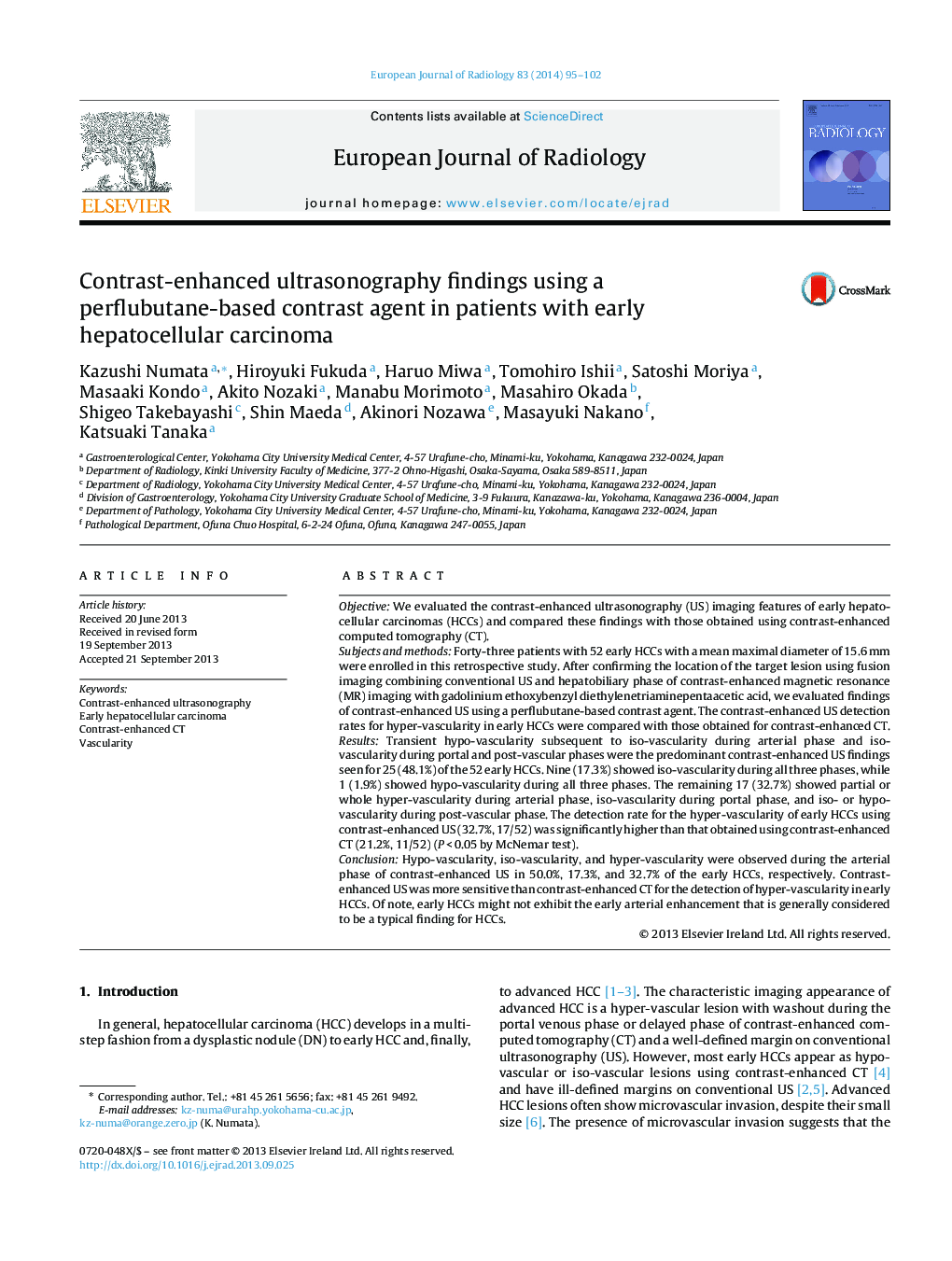 Contrast-enhanced ultrasonography findings using a perflubutane-based contrast agent in patients with early hepatocellular carcinoma