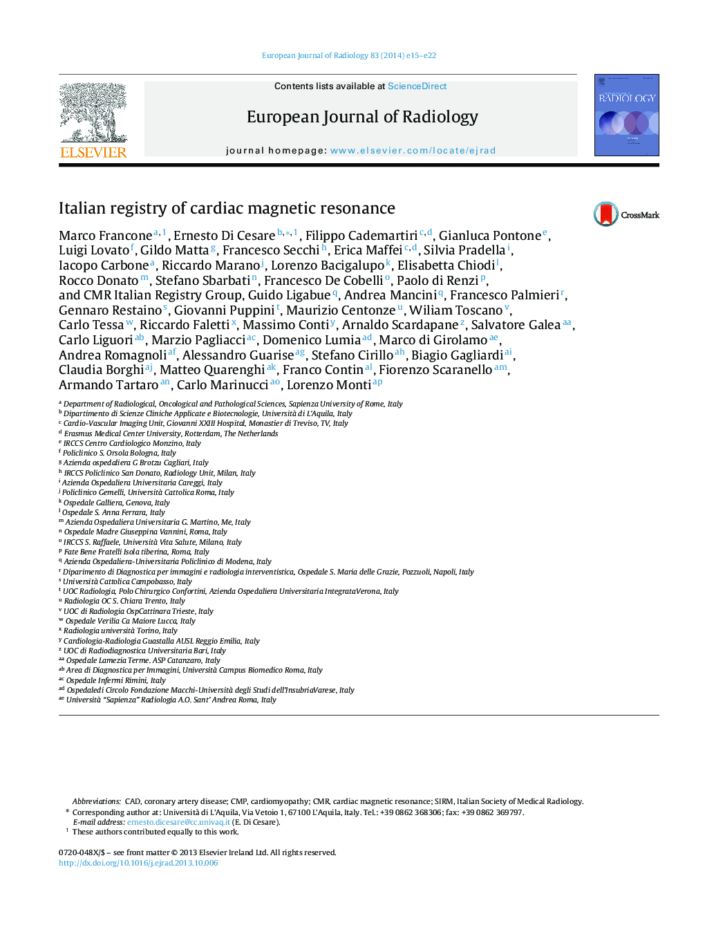 Italian registry of cardiac magnetic resonance