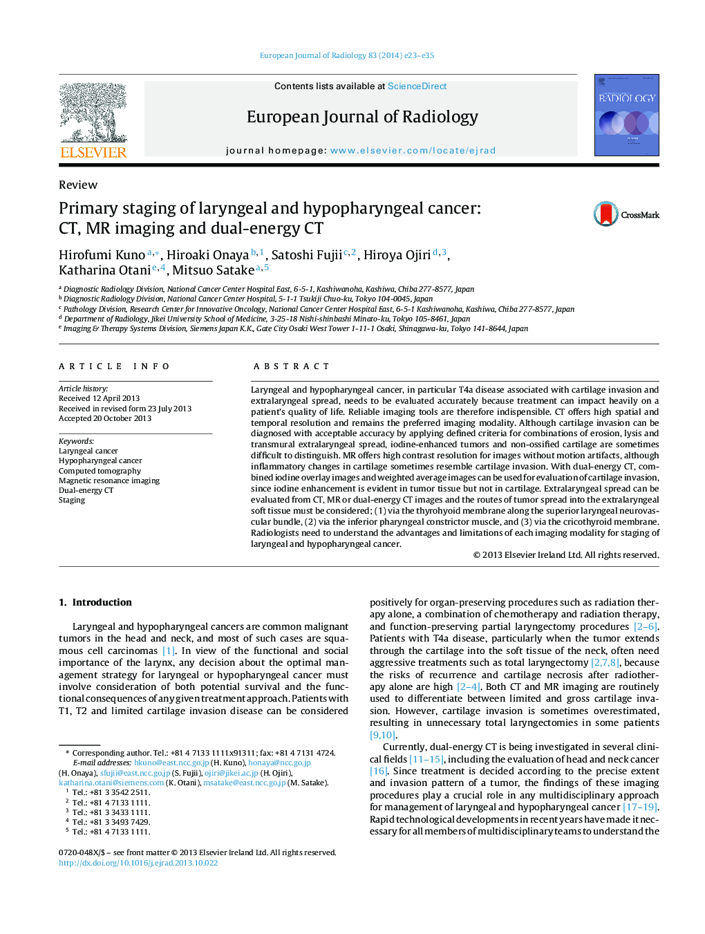 Primary staging of laryngeal and hypopharyngeal cancer: CT, MR imaging and dual-energy CT