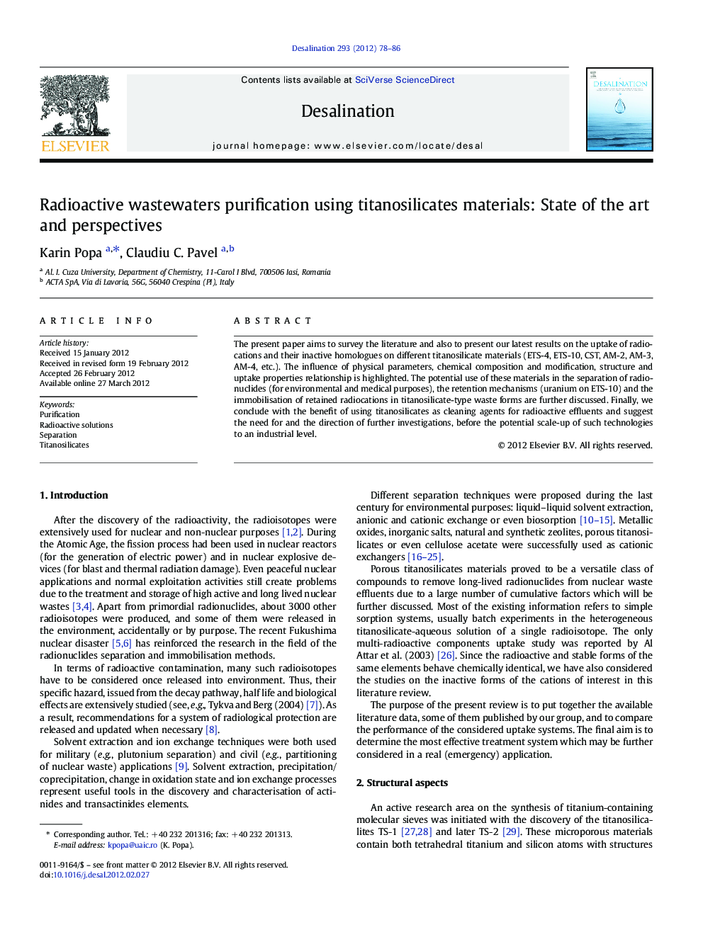 Radioactive wastewaters purification using titanosilicates materials: State of the art and perspectives