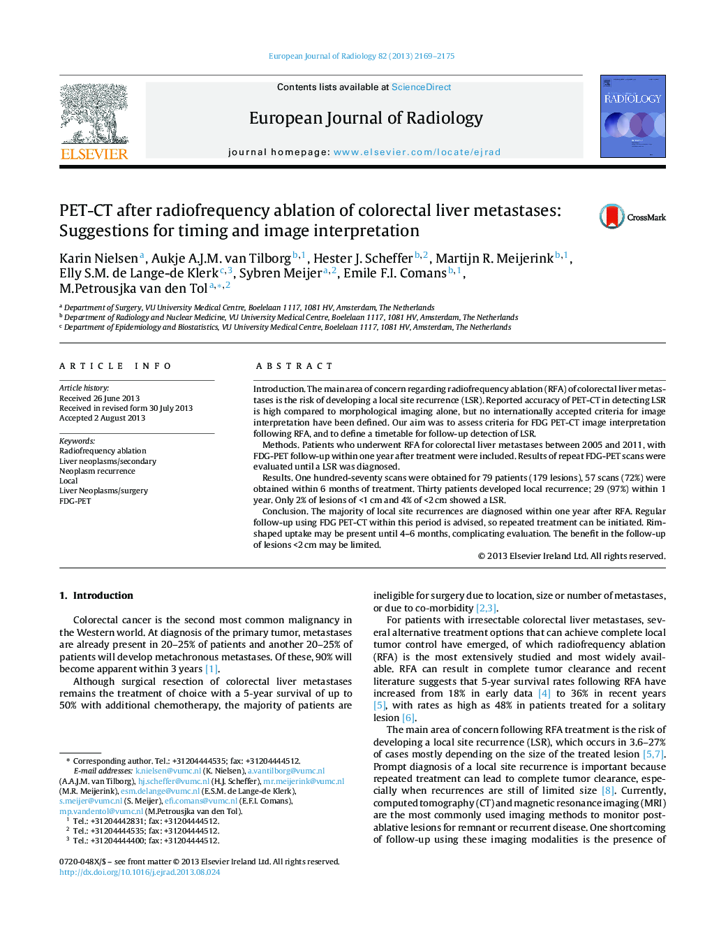 PET-CT after radiofrequency ablation of colorectal liver metastases: Suggestions for timing and image interpretation