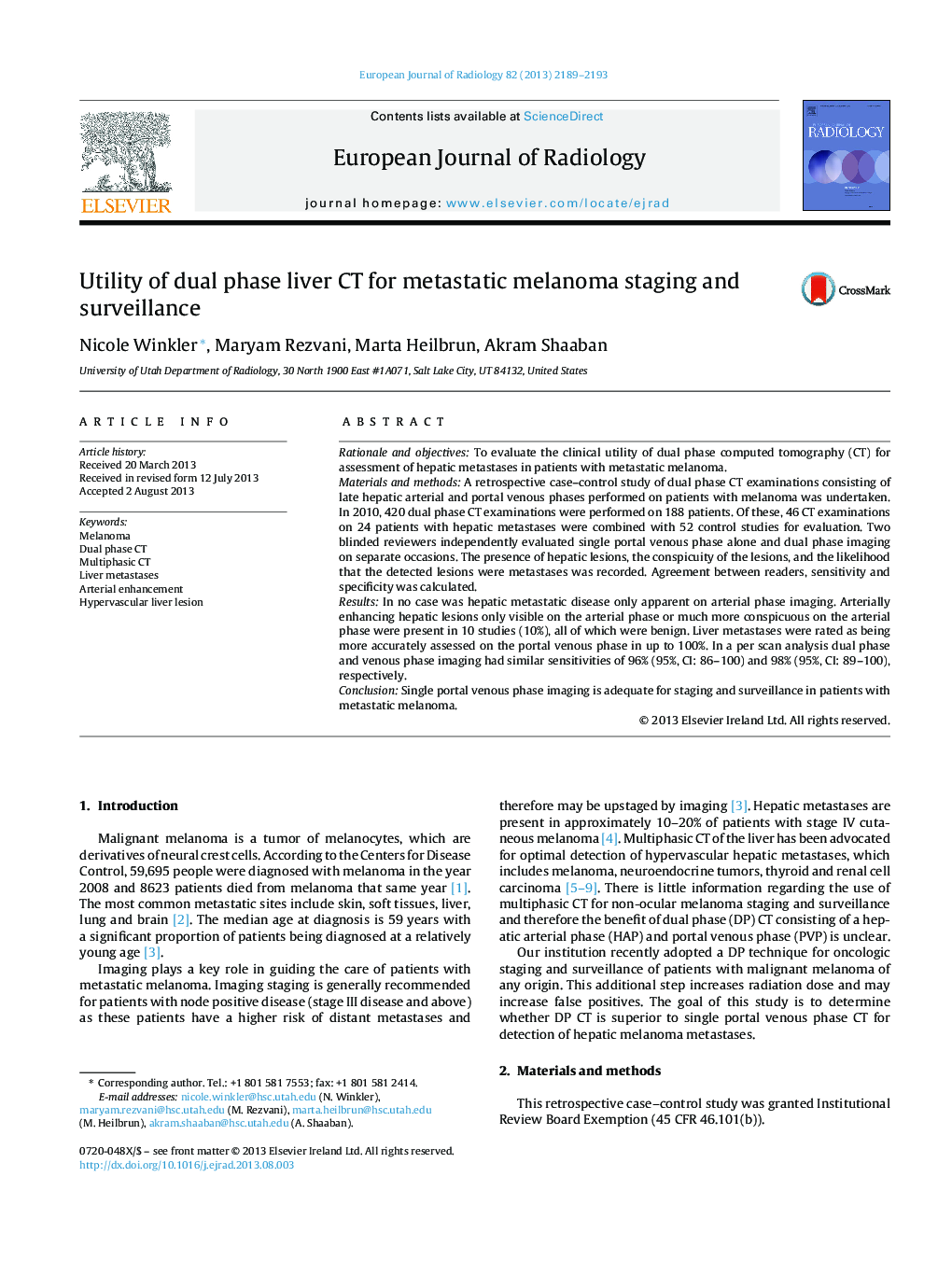 Utility of dual phase liver CT for metastatic melanoma staging and surveillance