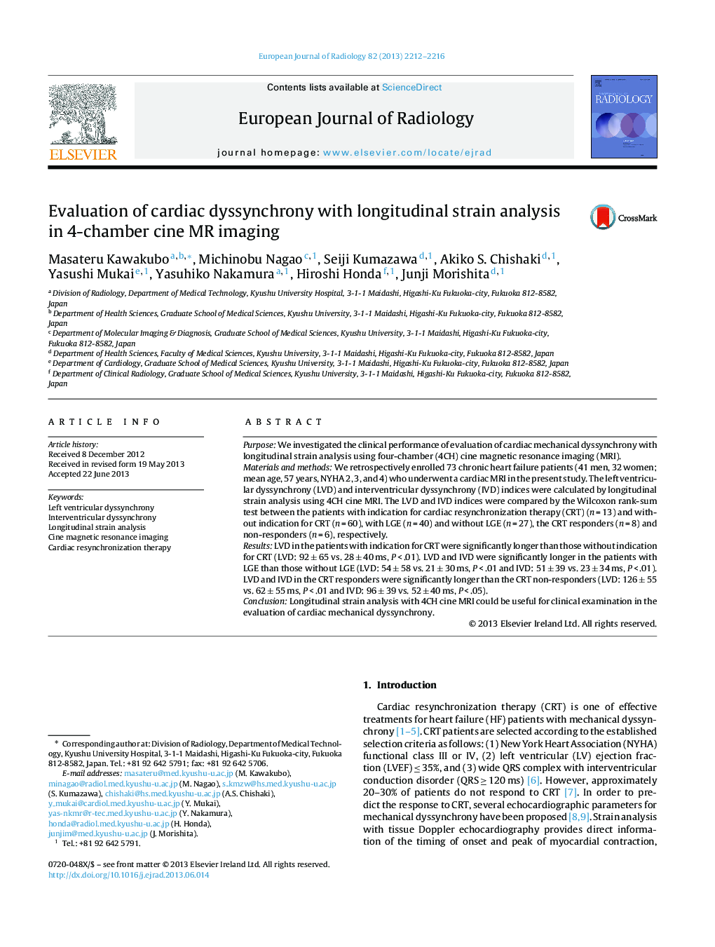 Evaluation of cardiac dyssynchrony with longitudinal strain analysis in 4-chamber cine MR imaging