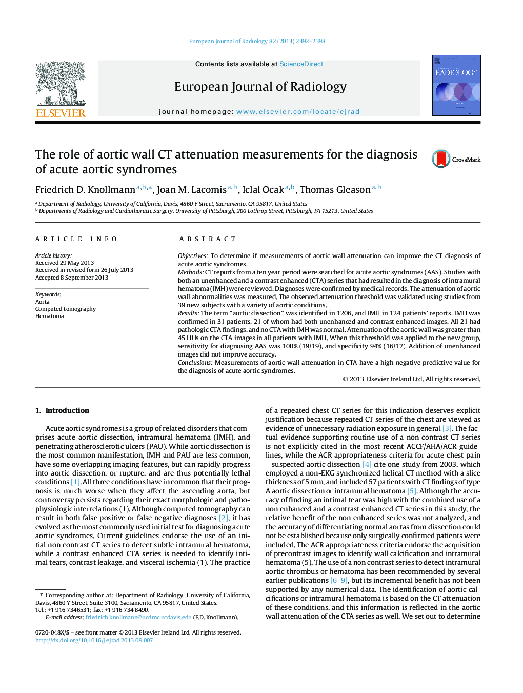 The role of aortic wall CT attenuation measurements for the diagnosis of acute aortic syndromes