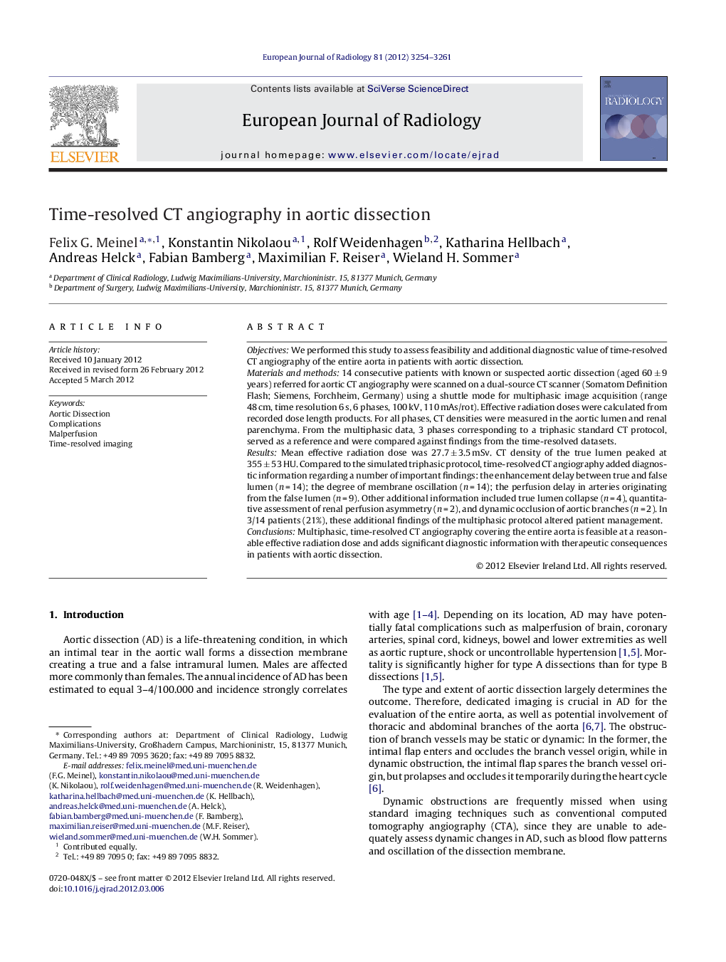 Time-resolved CT angiography in aortic dissection