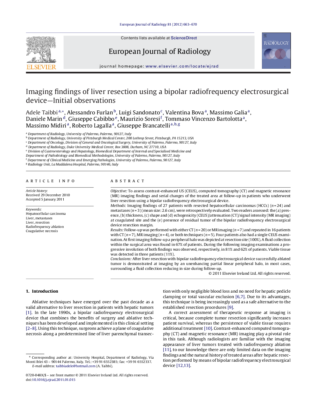 Imaging findings of liver resection using a bipolar radiofrequency electrosurgical device-Initial observations