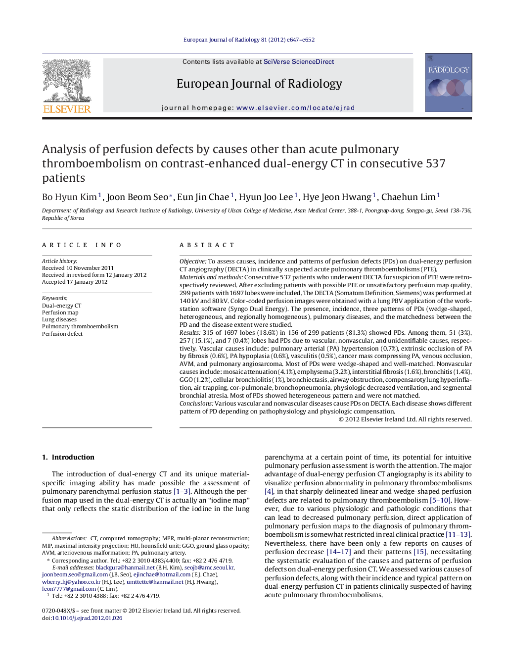 Analysis of perfusion defects by causes other than acute pulmonary thromboembolism on contrast-enhanced dual-energy CT in consecutive 537 patients