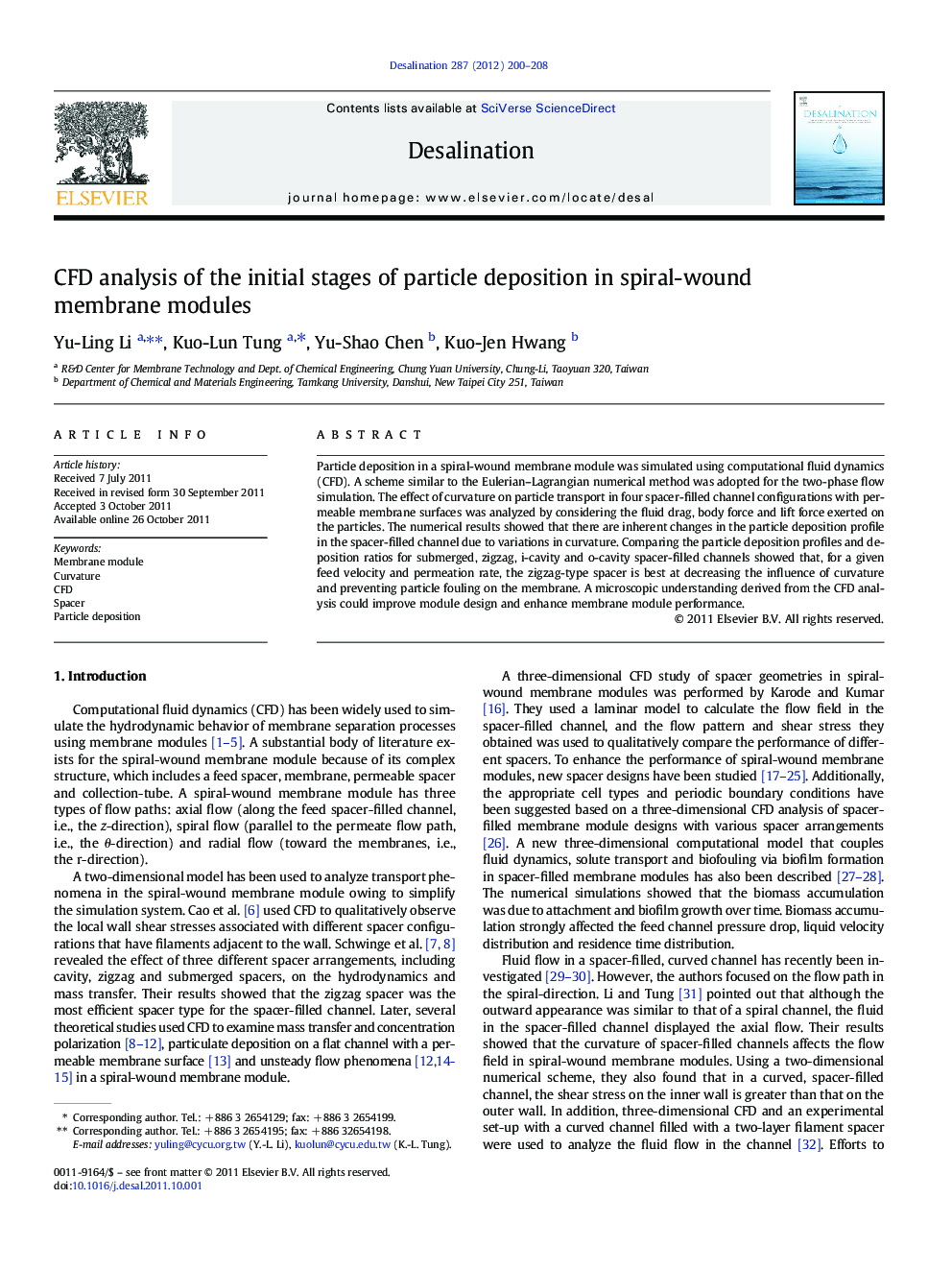 CFD analysis of the initial stages of particle deposition in spiral-wound membrane modules