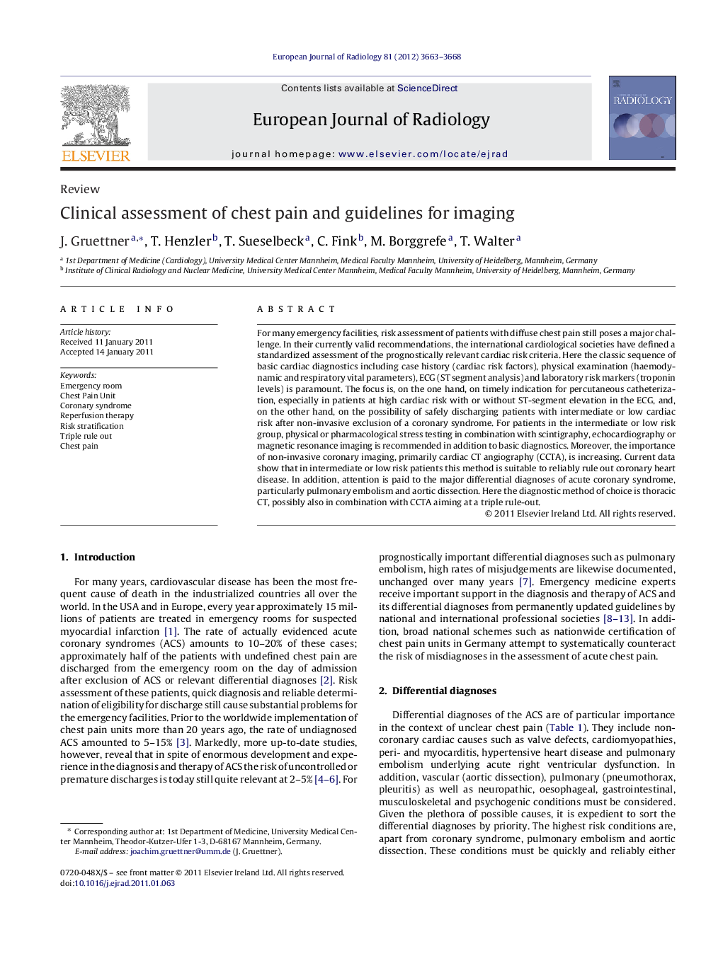 Clinical assessment of chest pain and guidelines for imaging