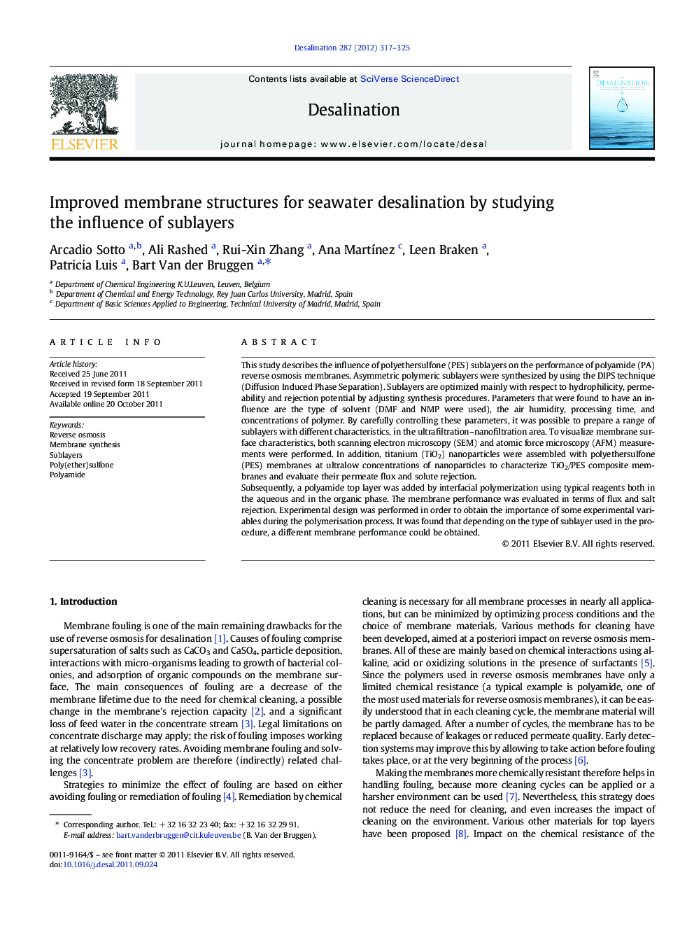 Improved membrane structures for seawater desalination by studying the influence of sublayers