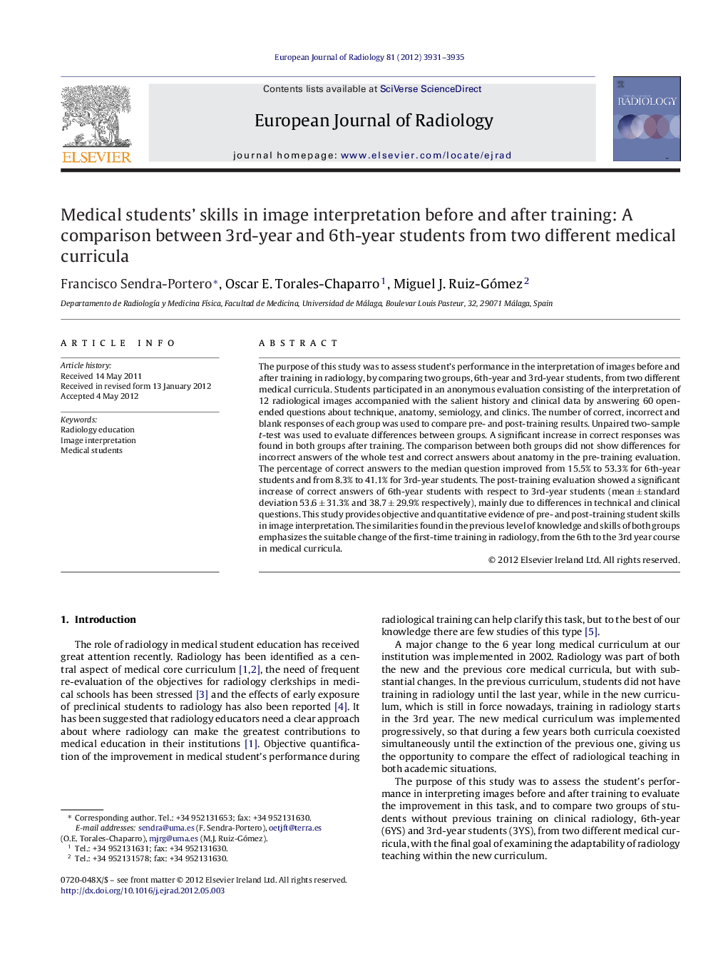 Medical students' skills in image interpretation before and after training: A comparison between 3rd-year and 6th-year students from two different medical curricula