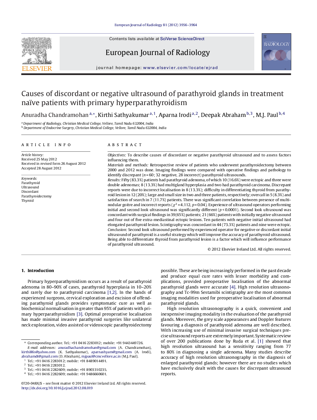 Causes of discordant or negative ultrasound of parathyroid glands in treatment naïve patients with primary hyperparathyroidism