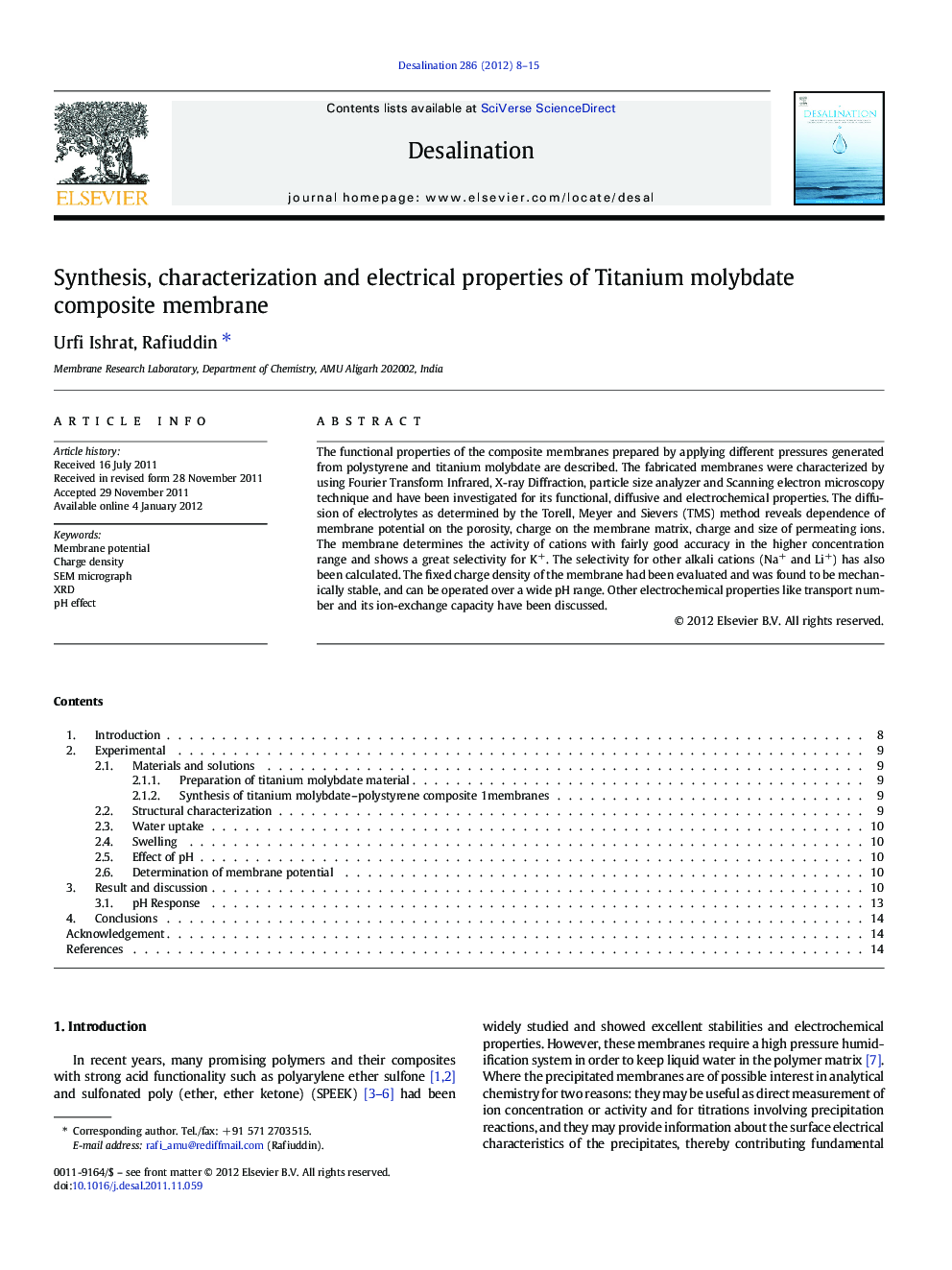 Synthesis, characterization and electrical properties of Titanium molybdate composite membrane