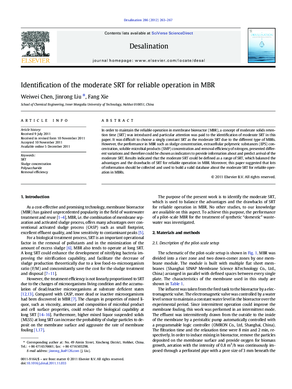 Identification of the moderate SRT for reliable operation in MBR