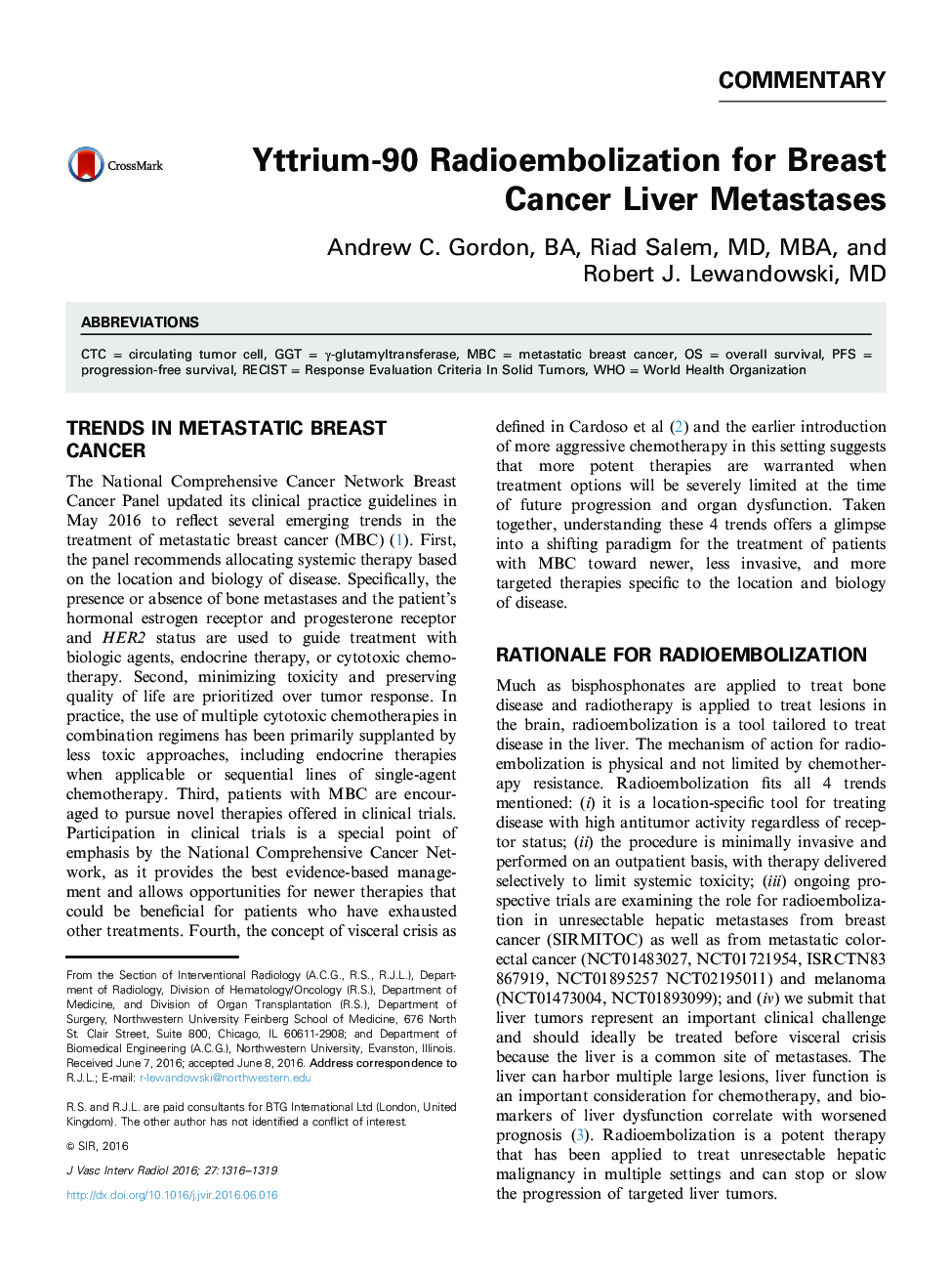 Yttrium-90 Radioembolization for Breast Cancer Liver Metastases
