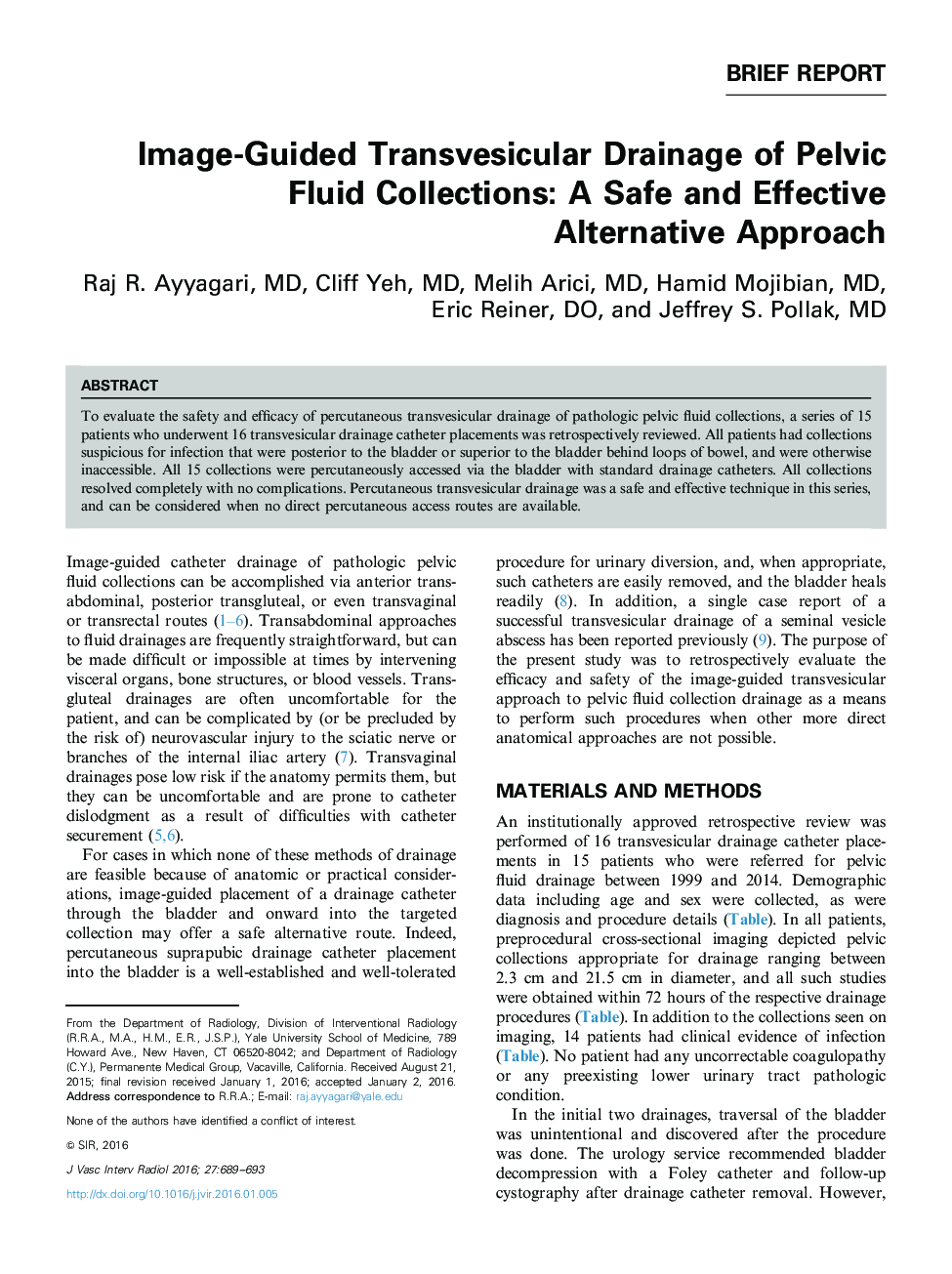 Image-Guided Transvesicular Drainage of Pelvic Fluid Collections: A Safe and Effective Alternative Approach