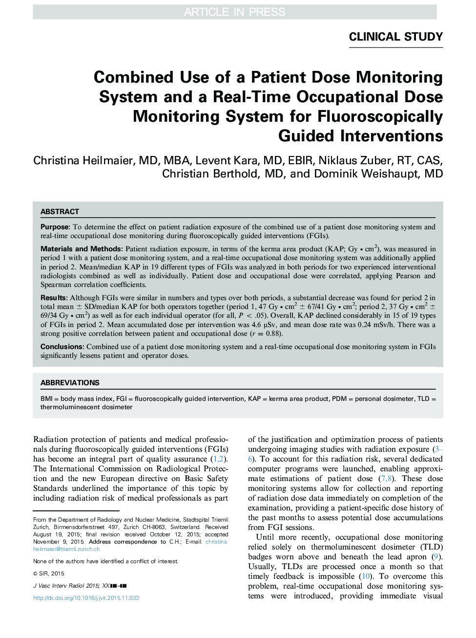 Combined Use of a Patient Dose Monitoring System and a Real-Time Occupational Dose Monitoring System for Fluoroscopically Guided Interventions