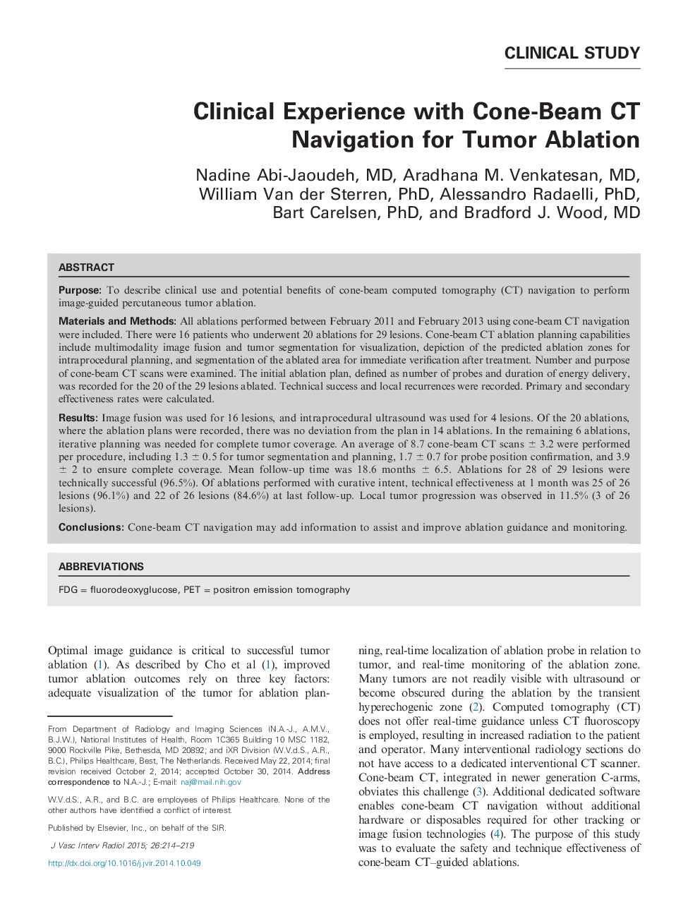 Clinical Experience with Cone-Beam CT Navigation for Tumor Ablation