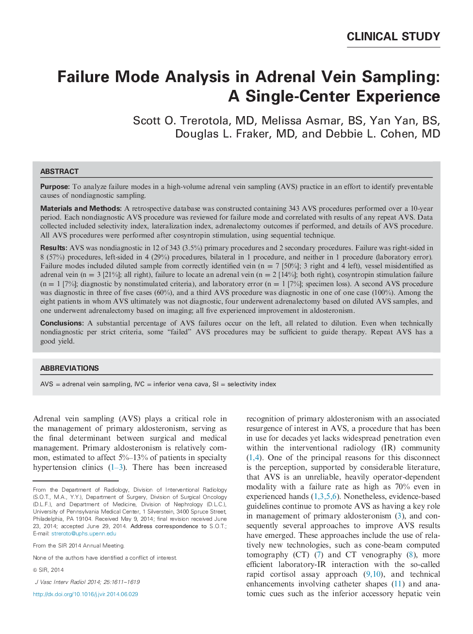 Failure Mode Analysis in Adrenal Vein Sampling: A Single-Center Experience