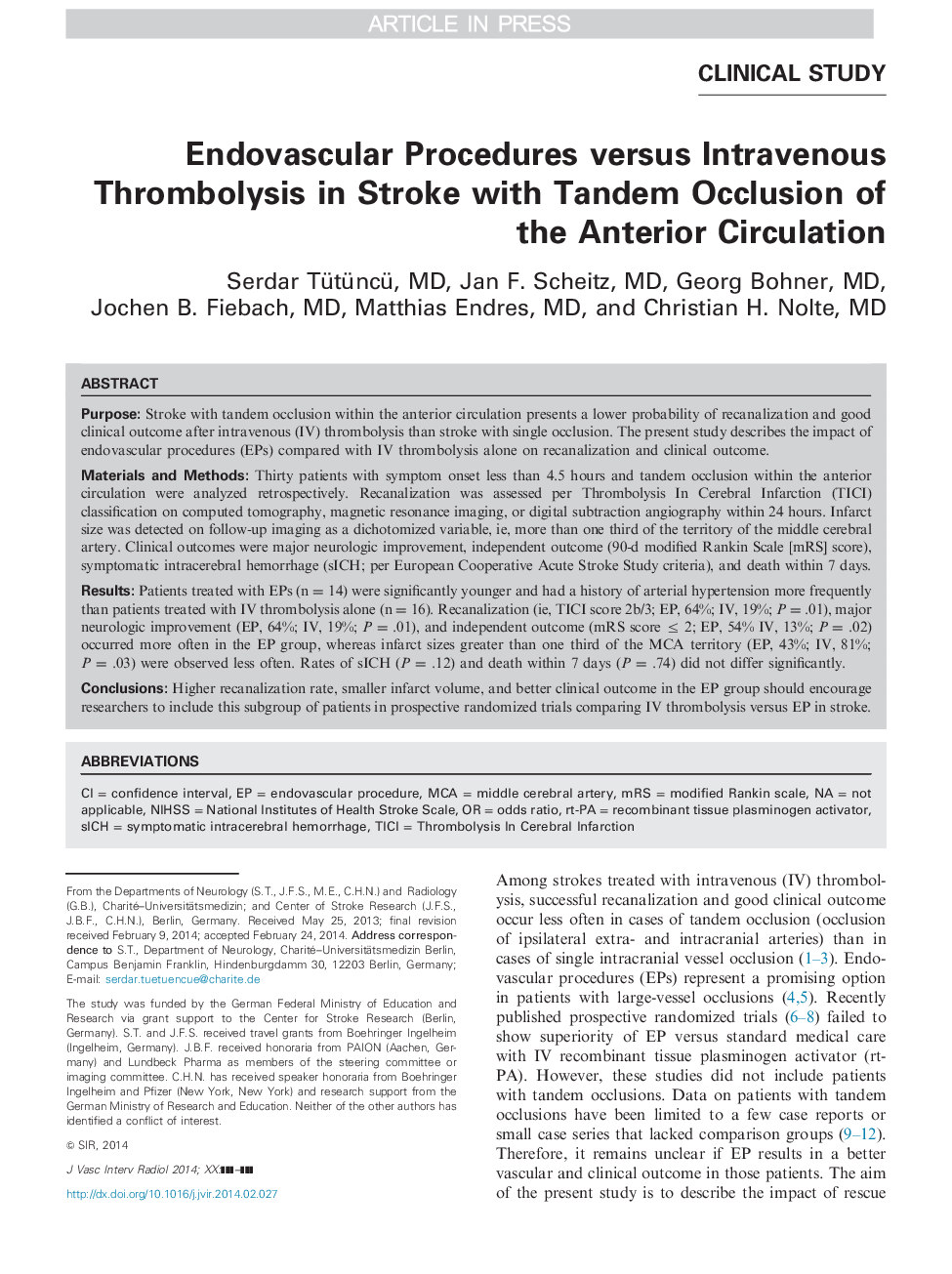 روشهای آندوواسکولیک در برابر ترومبولیز وریدی در سکته مغزی با تاندوم انسداد گردش خون 