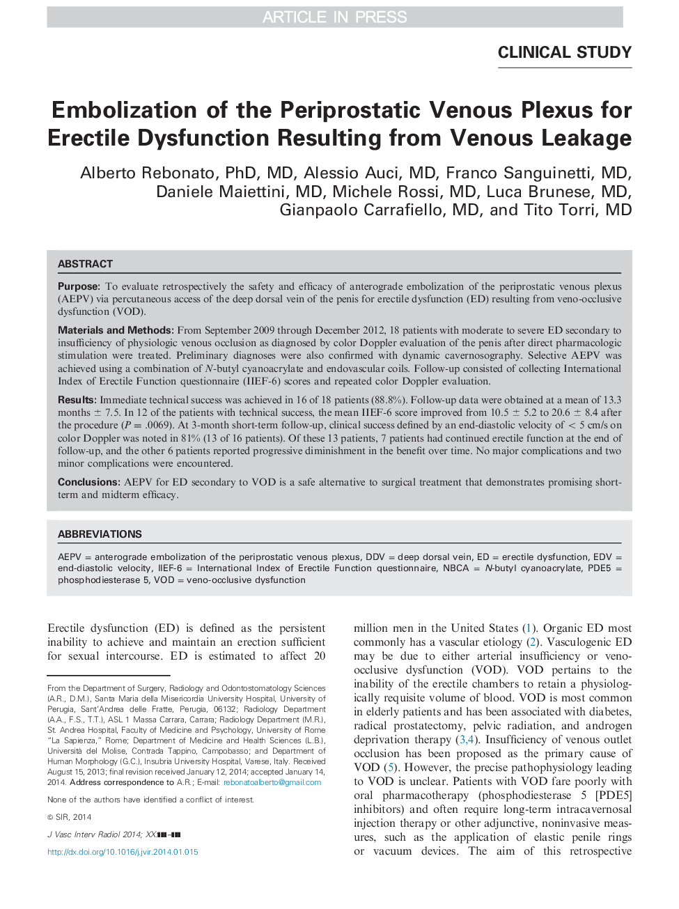Embolization of the Periprostatic Venous Plexus for Erectile Dysfunction Resulting from Venous Leakage