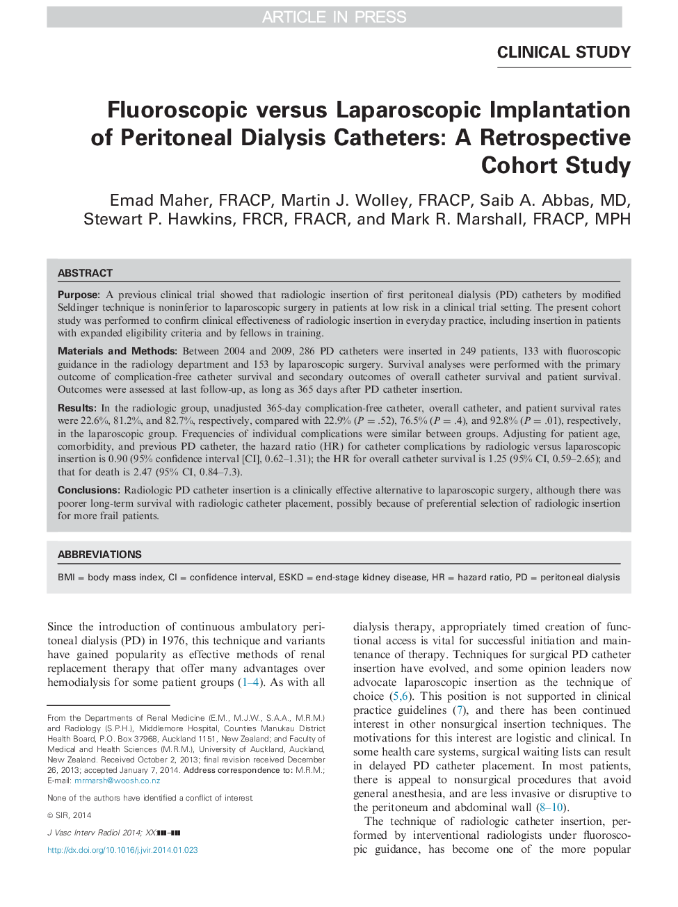 Fluoroscopic versus Laparoscopic Implantation of Peritoneal Dialysis Catheters: A Retrospective Cohort Study