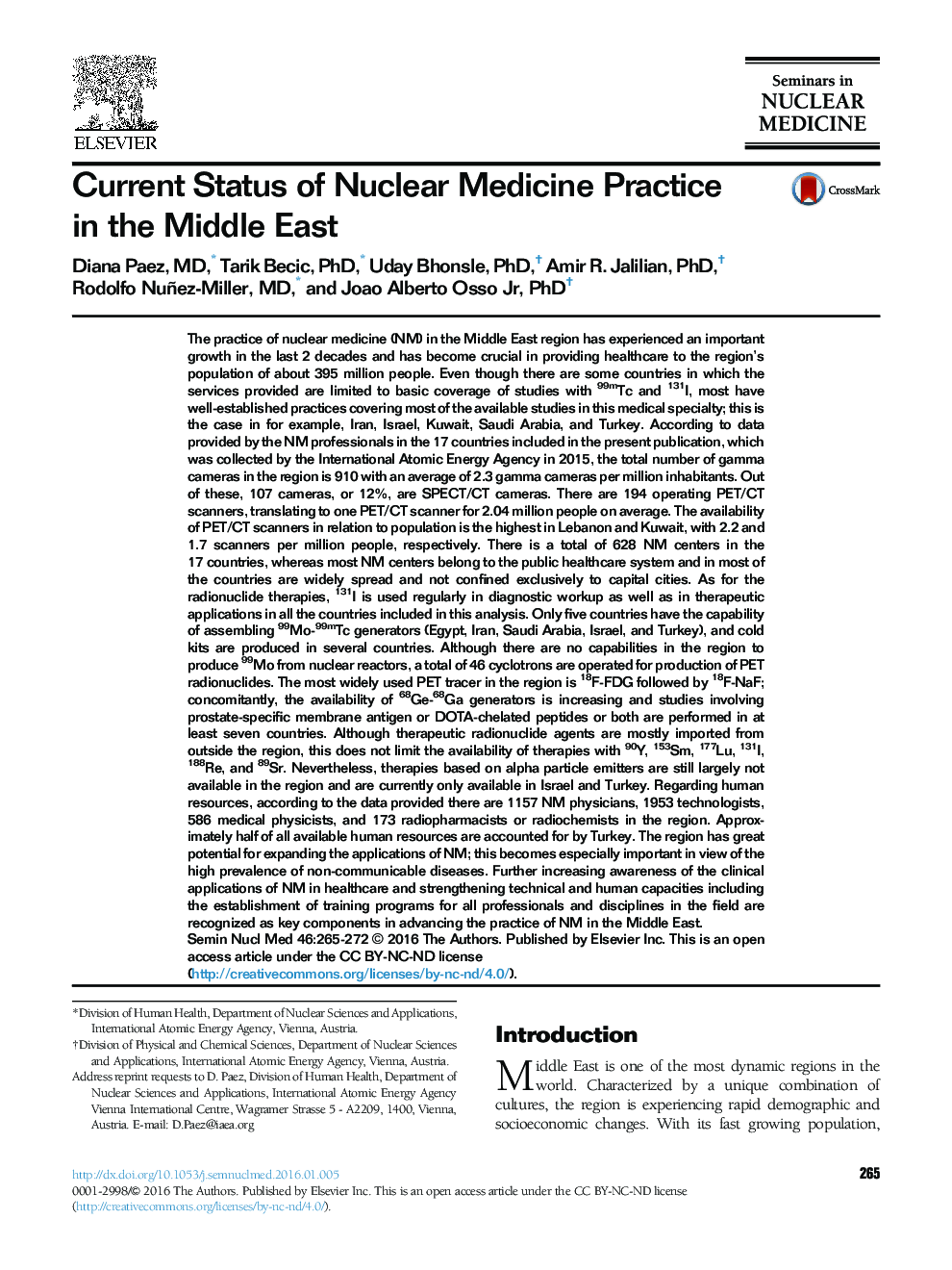 Current Status of Nuclear Medicine Practice in the Middle East