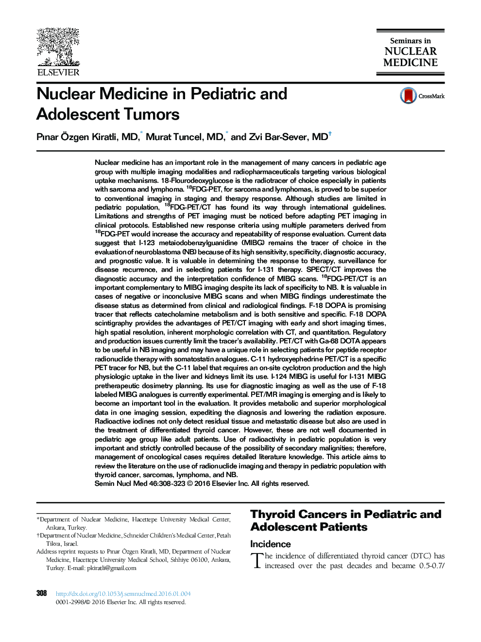 Nuclear Medicine in Pediatric and Adolescent Tumors