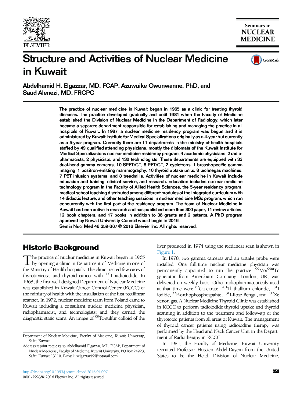 Structure and Activities of Nuclear Medicine in Kuwait