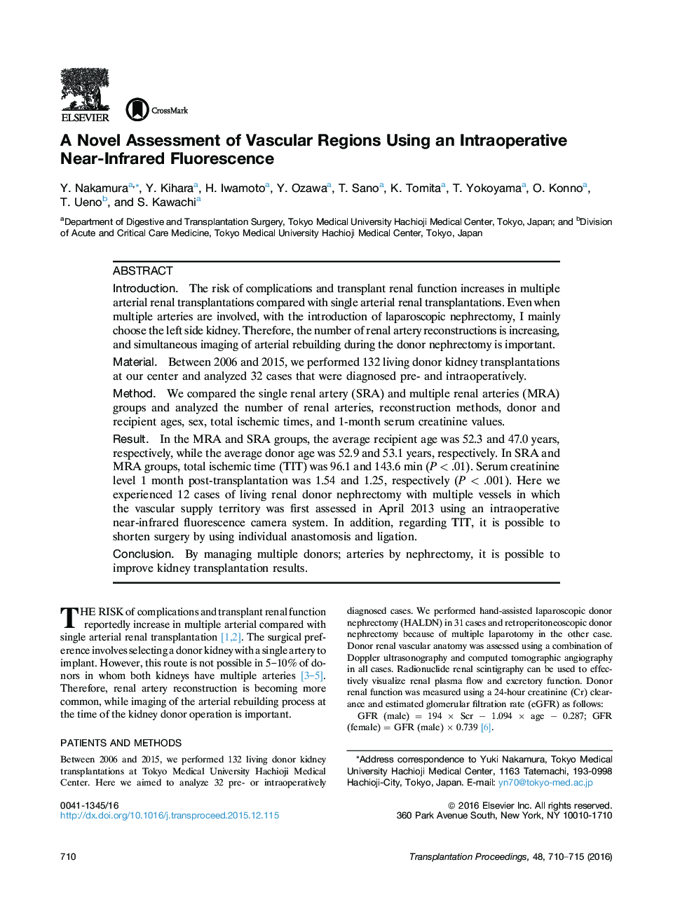A Novel Assessment of Vascular Regions Using an Intraoperative Near-Infrared Fluorescence