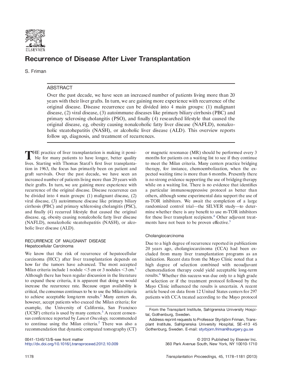 Recurrence of Disease After Liver Transplantation