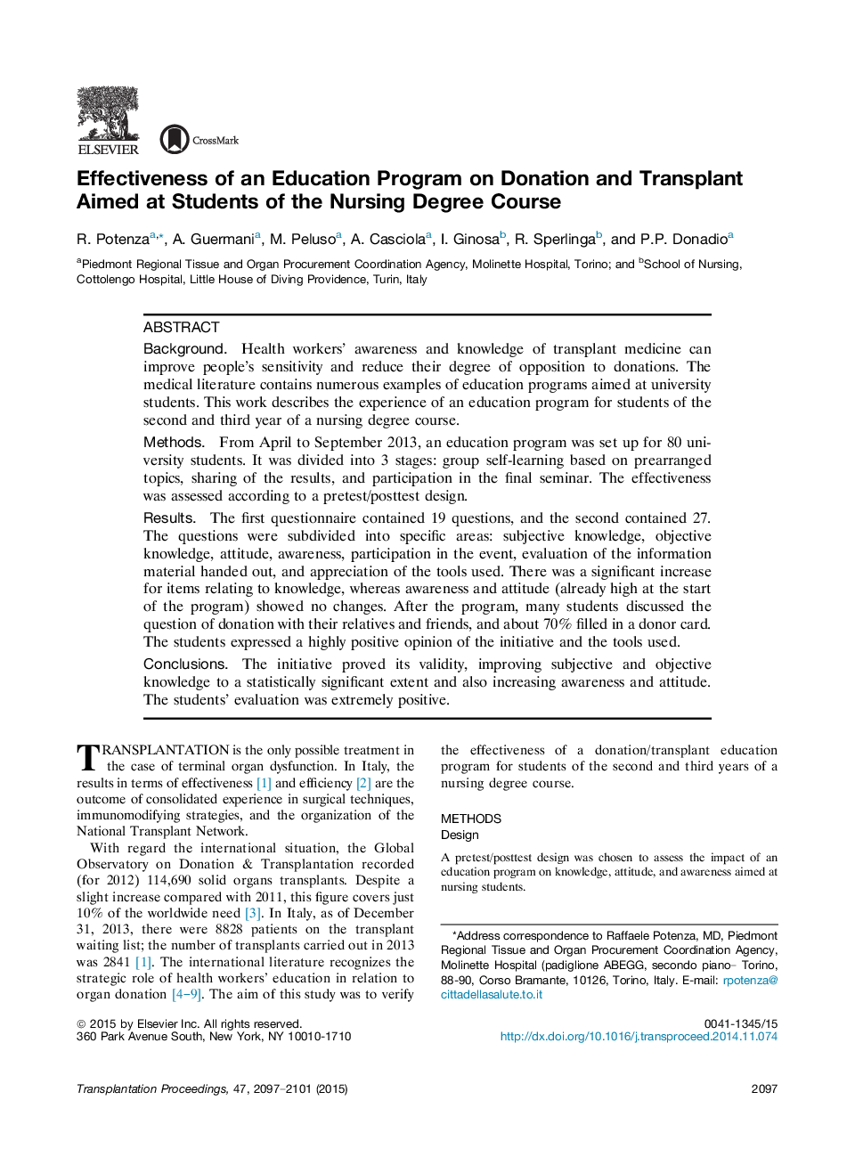 Effectiveness of an Education Program on Donation and Transplant Aimed at Students of the Nursing Degree Course