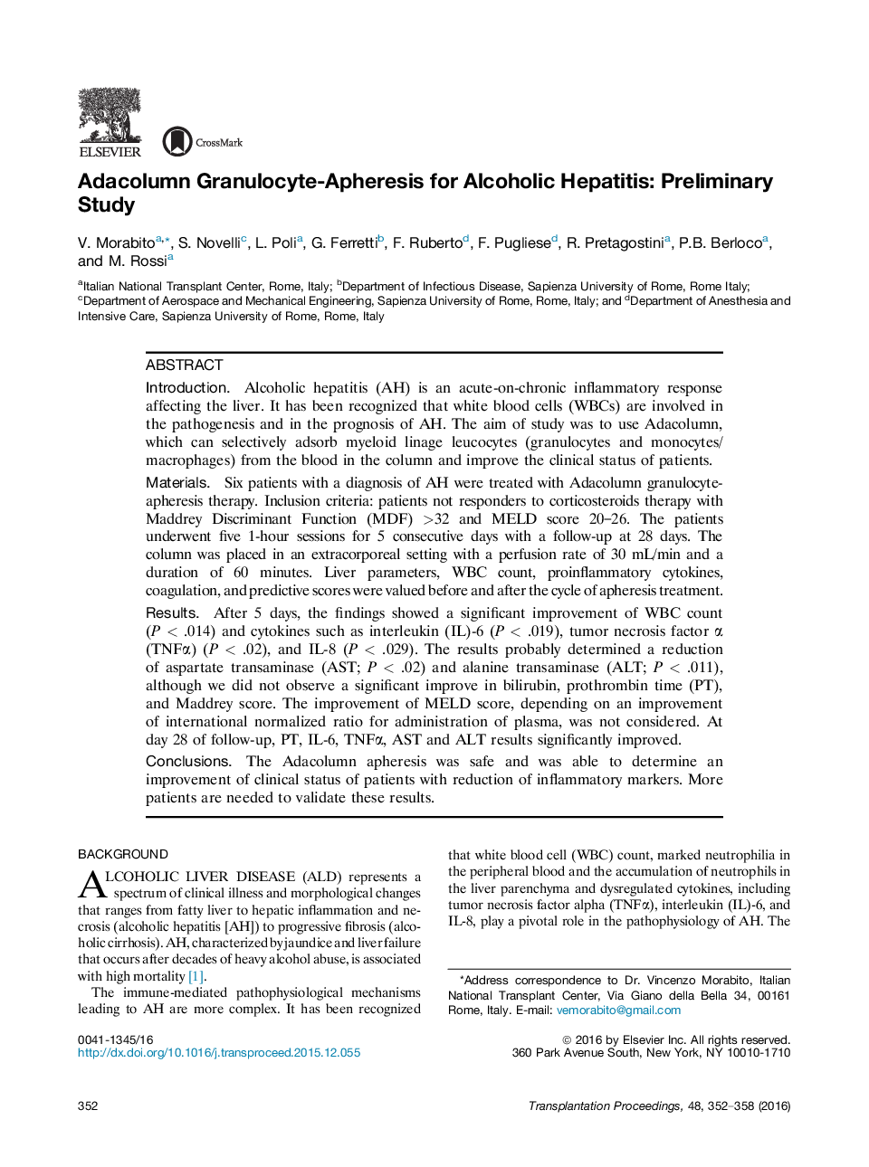 Adacolumn Granulocyte-Apheresis for Alcoholic Hepatitis: Preliminary Study