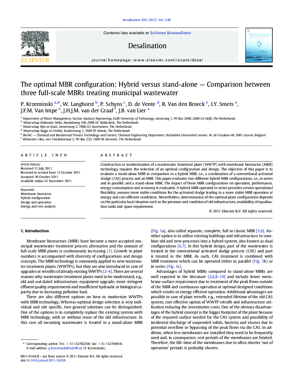 The optimal MBR configuration: Hybrid versus stand-alone - Comparison between three full-scale MBRs treating municipal wastewater