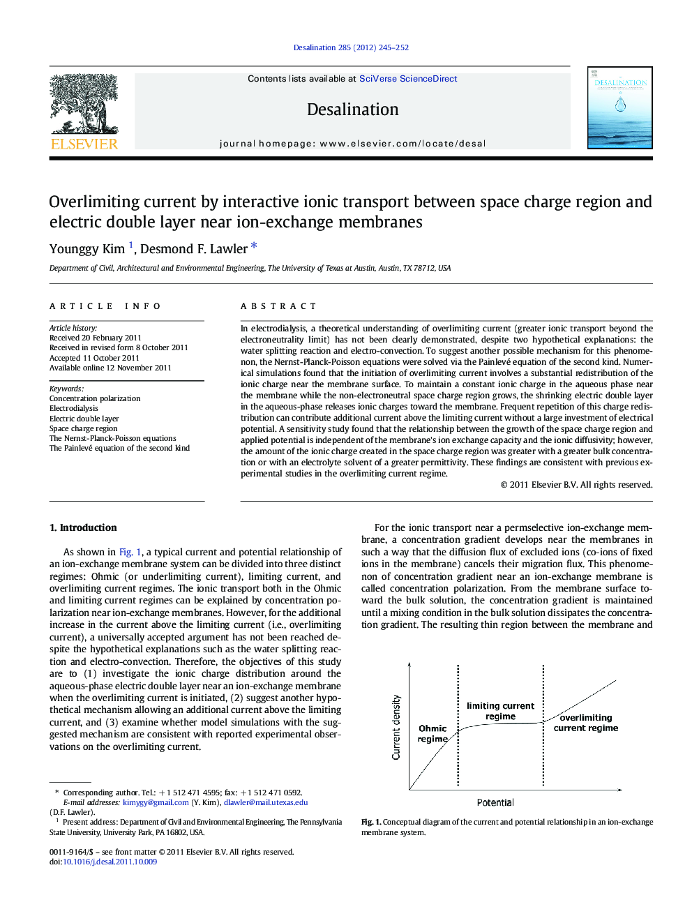 Overlimiting current by interactive ionic transport between space charge region and electric double layer near ion-exchange membranes