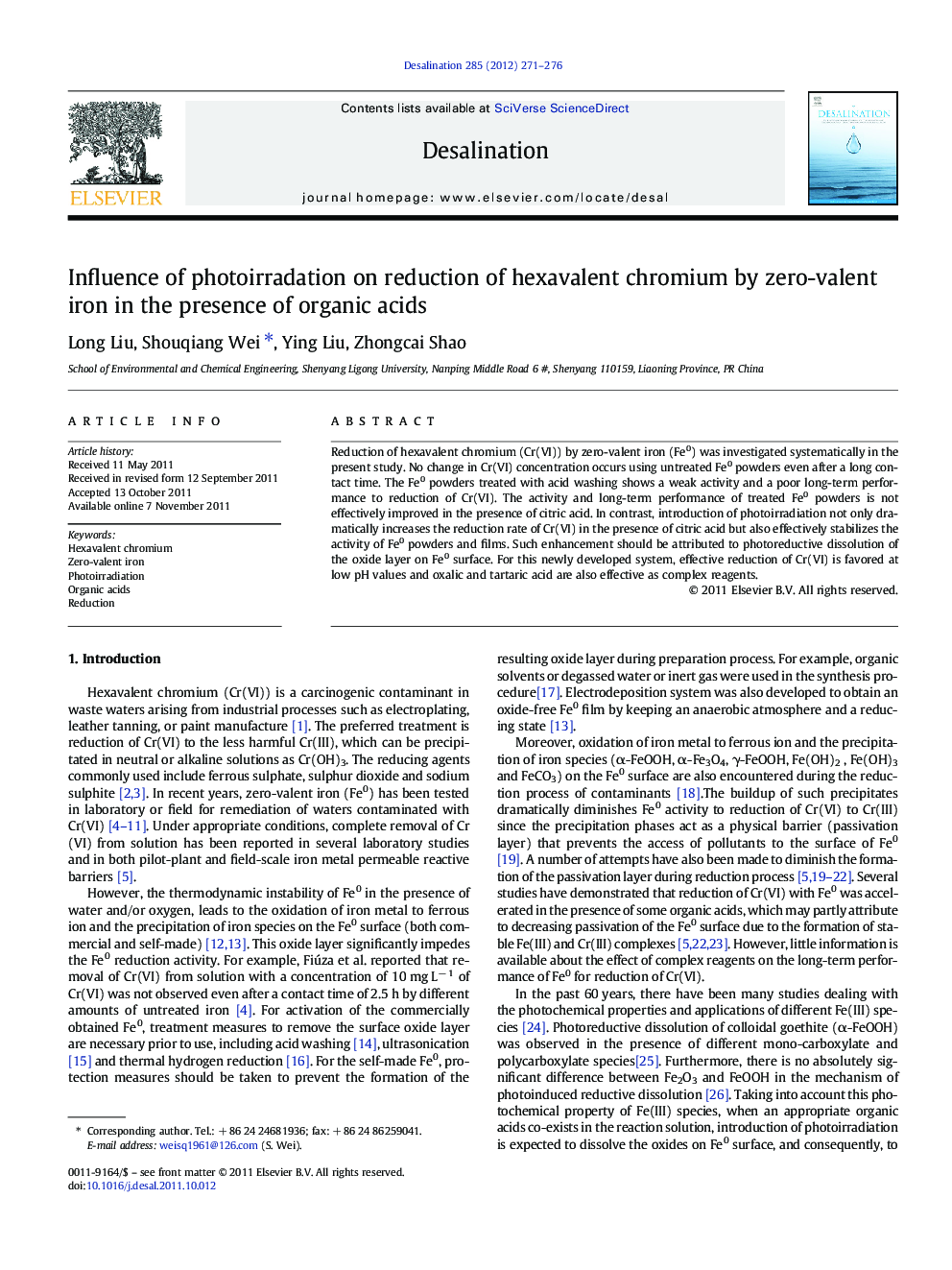 Influence of photoirradation on reduction of hexavalent chromium by zero-valent iron in the presence of organic acids