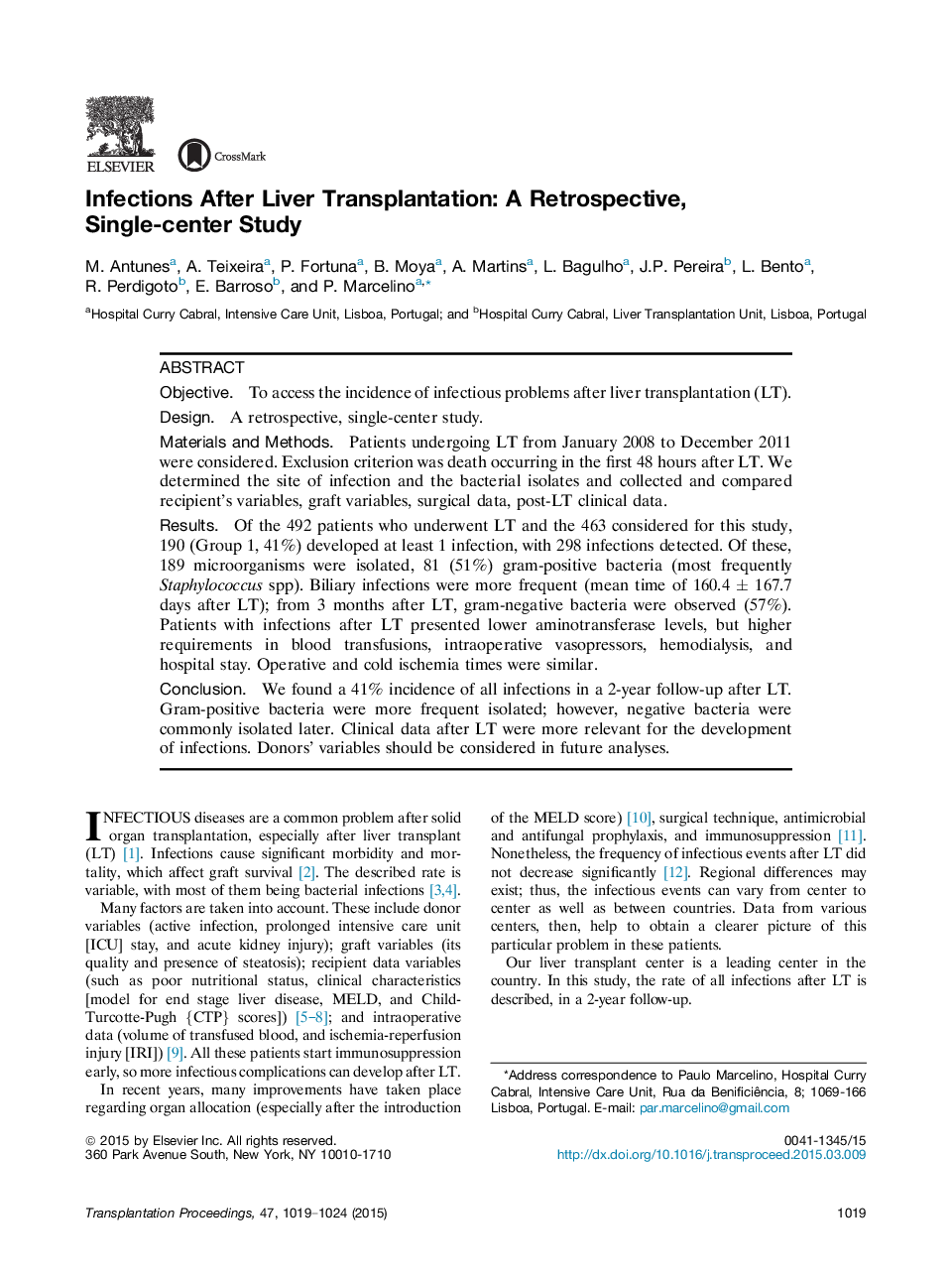 Infections After Liver Transplantation: A Retrospective, Single-center Study