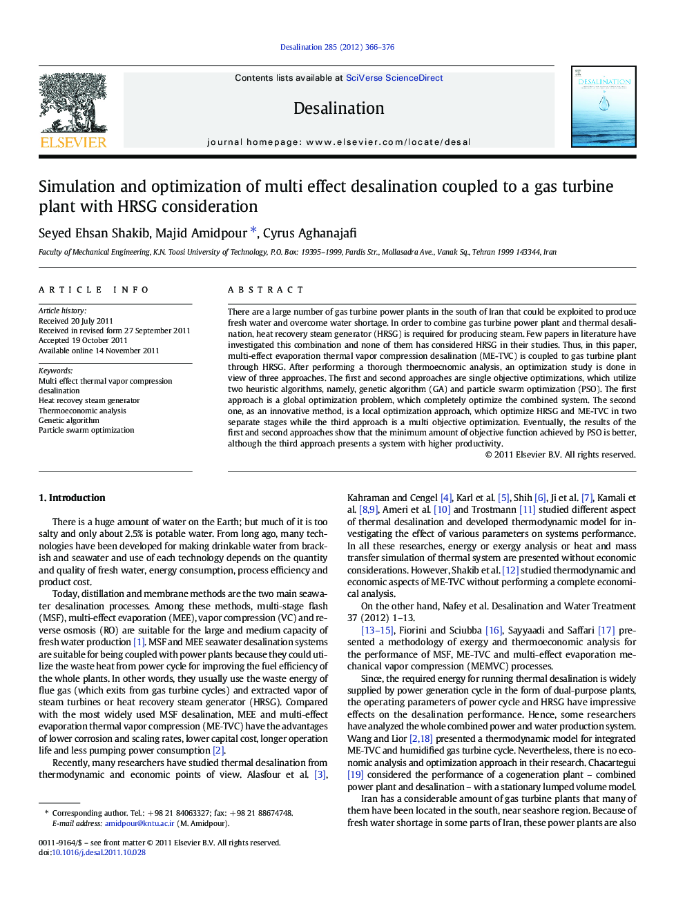 Simulation and optimization of multi effect desalination coupled to a gas turbine plant with HRSG consideration