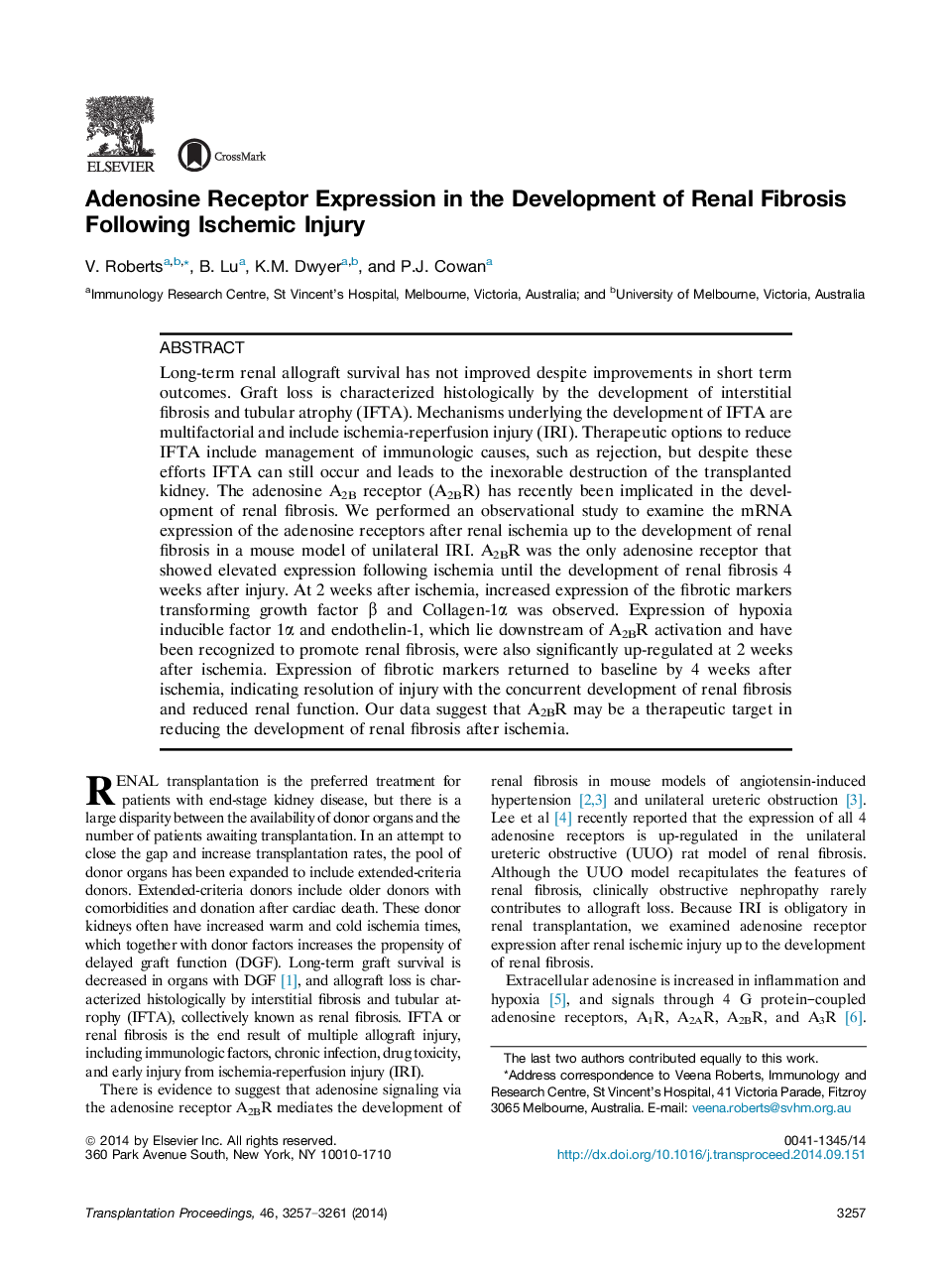 Adenosine Receptor Expression in the Development of Renal Fibrosis Following Ischemic Injury