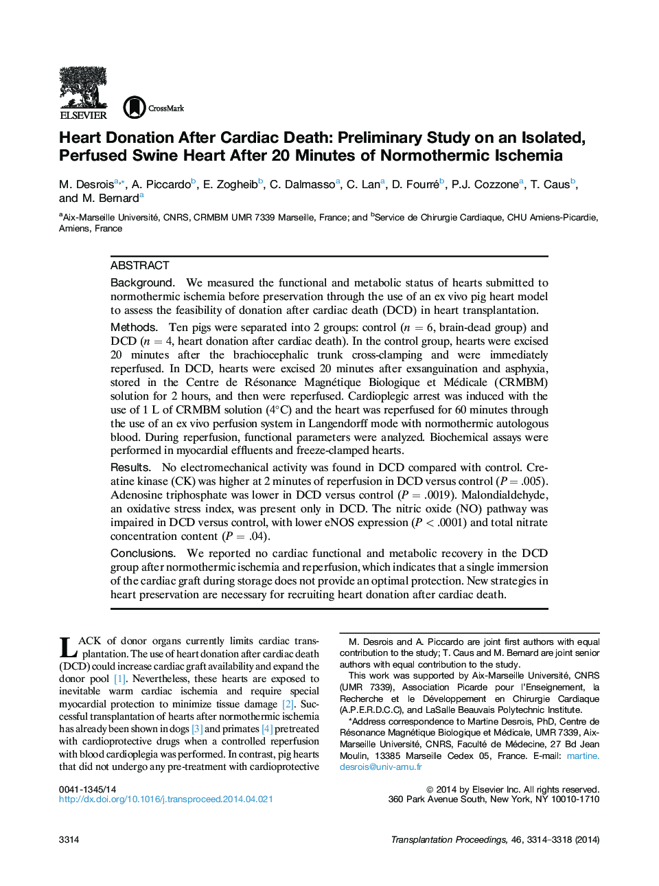 Heart Donation After Cardiac Death: Preliminary Study on an Isolated, Perfused Swine Heart After 20 Minutes of Normothermic Ischemia