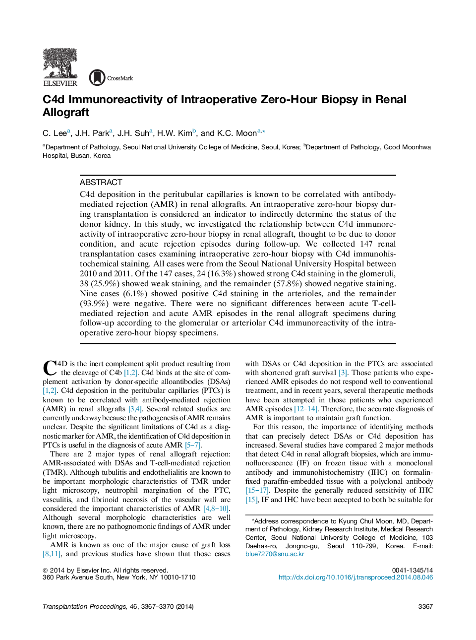 Frontiers in TransplantationKidney transplantationC4d Immunoreactivity of Intraoperative Zero-Hour Biopsy in Renal Allograft